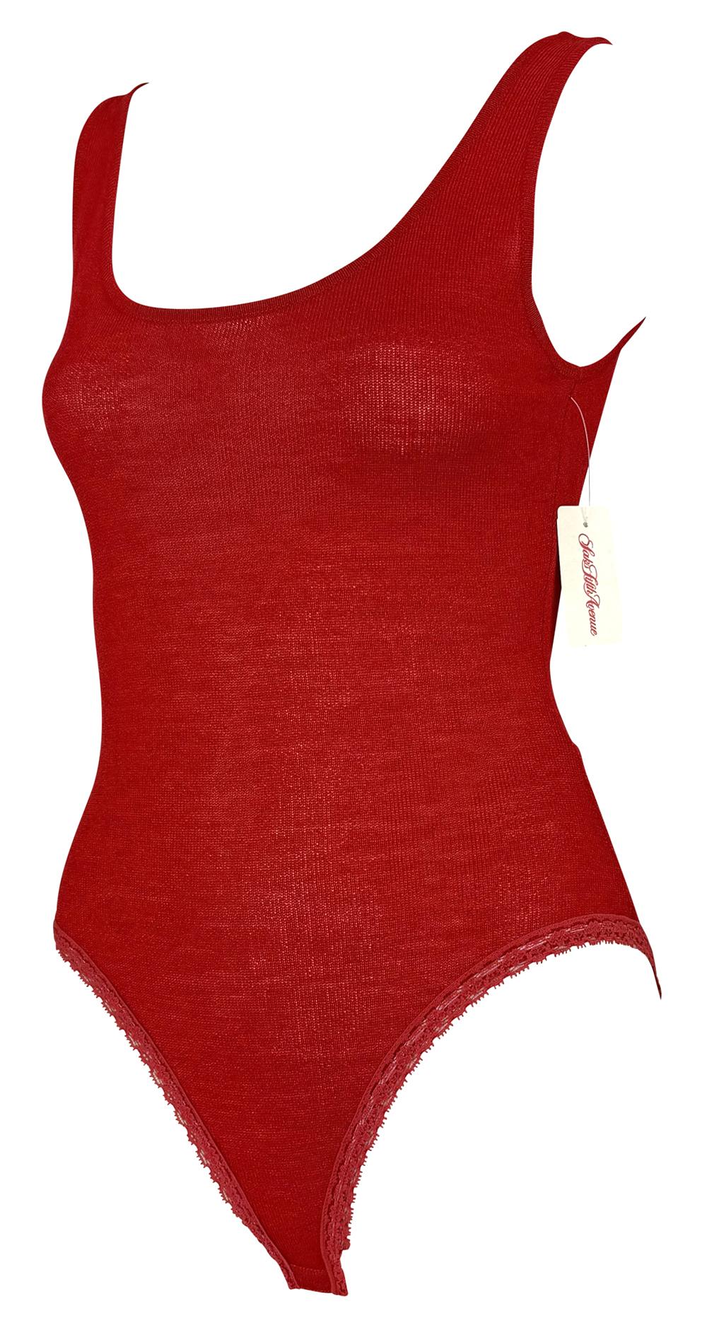 NWT Early 1990s Donna Karan Red Bodycon Knit Sleeveless Bodysuit - RealList