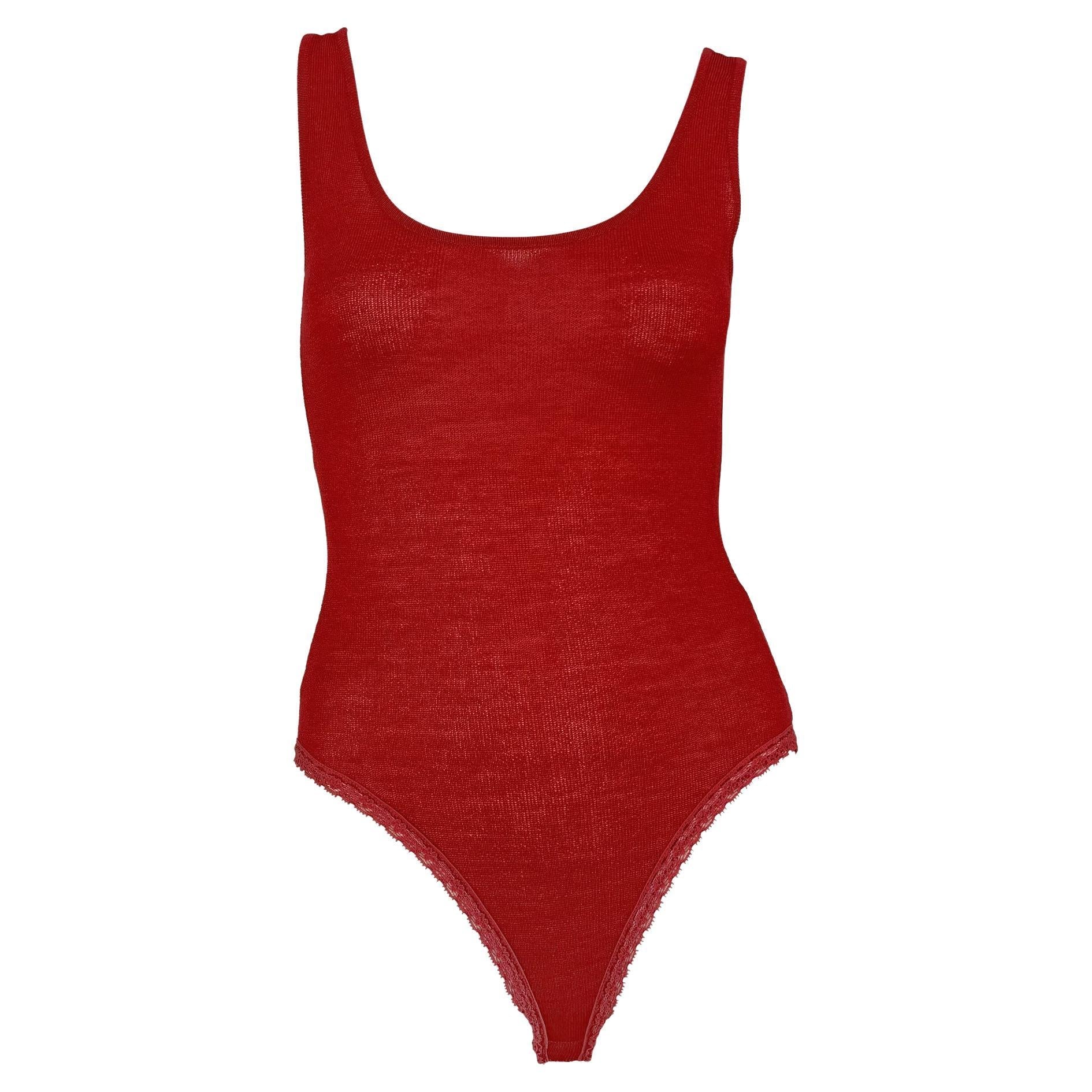 NWT Early 1990s Donna Karan Red Bodycon Knit Sleeveless Bodysuit - RealList