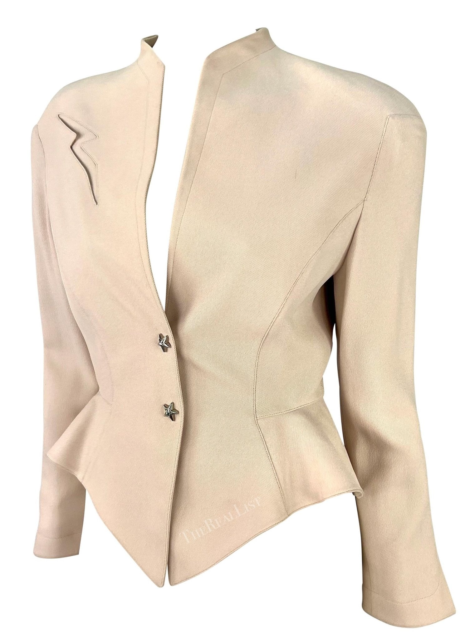 NWT Early 1990s Thierry Mugler Rhinestone Star Cinched Blush Pink Blazer Jacket - RealList