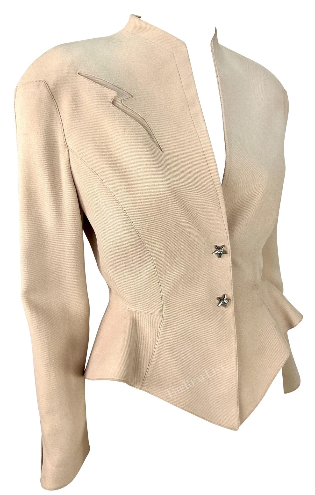 NWT Early 1990s Thierry Mugler Rhinestone Star Cinched Blush Pink Blazer Jacket - RealList