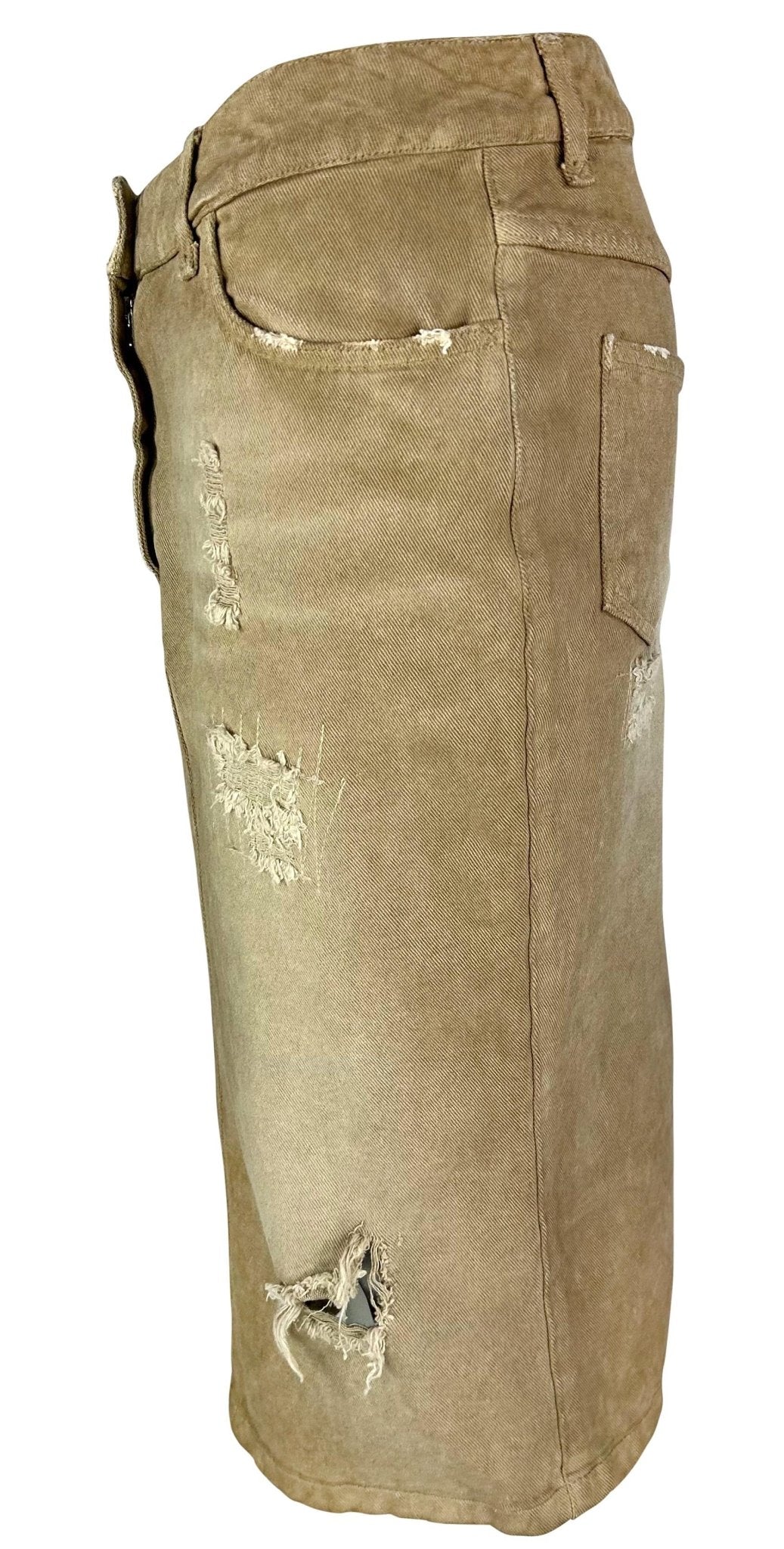 NWT Early 2000s Dolce & Gabbana Distressed Tan Denim Mid - Length Skirt - RealList