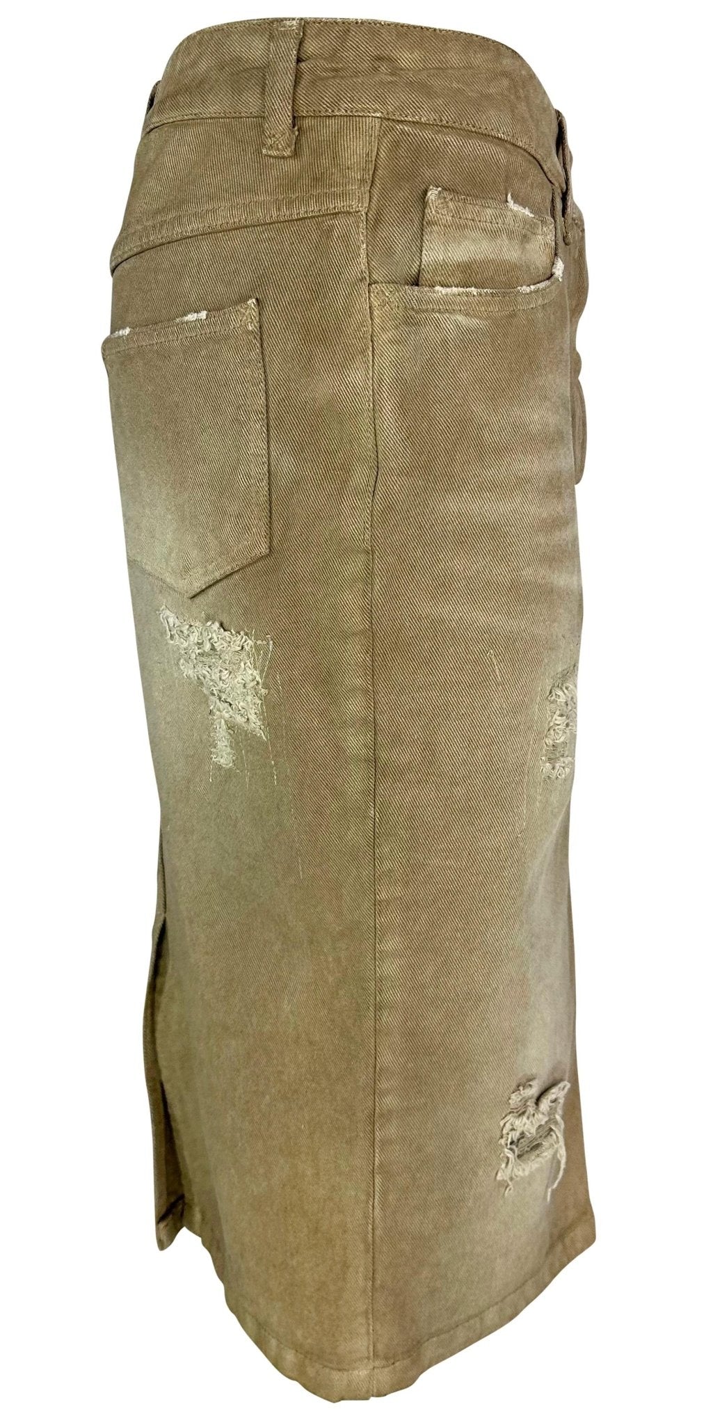 NWT Early 2000s Dolce & Gabbana Distressed Tan Denim Mid - Length Skirt - RealList