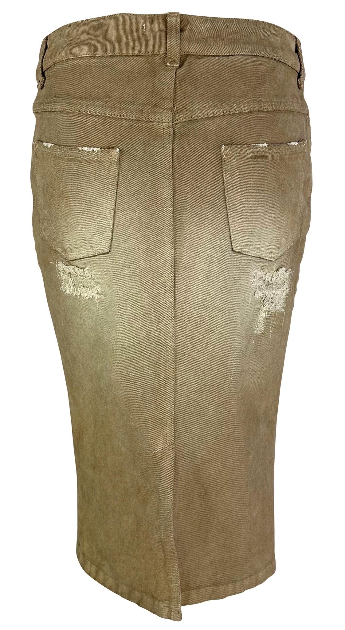 NWT Early 2000s Dolce & Gabbana Distressed Tan Denim Mid - Length Skirt - RealList