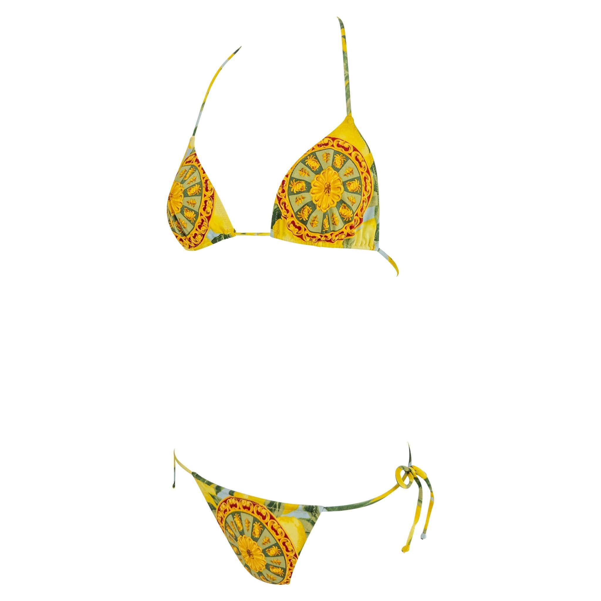 NWT Early 2000s Dolce & Gabbana Sicilian Lemon Print String Bikini Swim Set - RealList