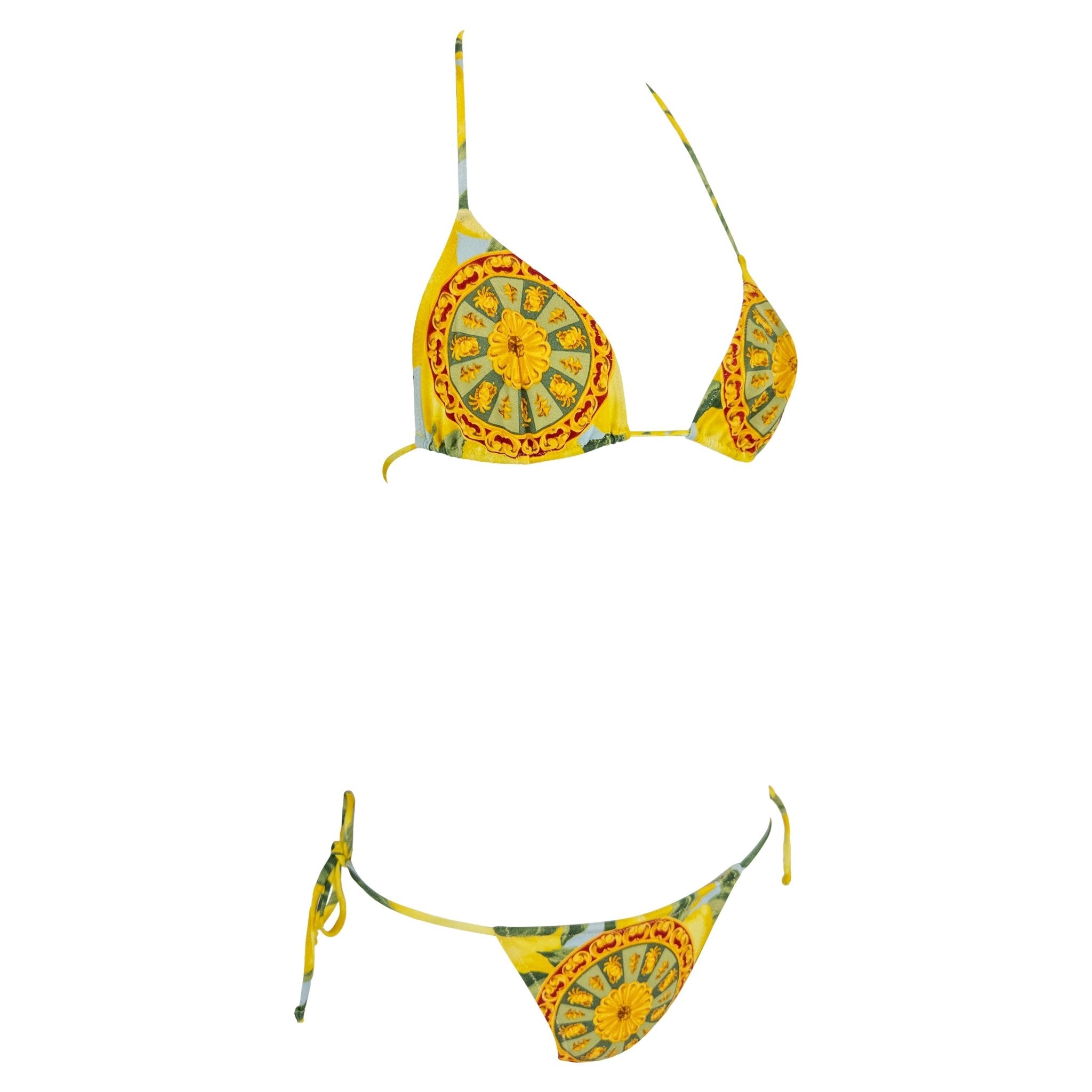 NWT Early 2000s Dolce & Gabbana Sicilian Lemon Print String Bikini Swim Set - RealList