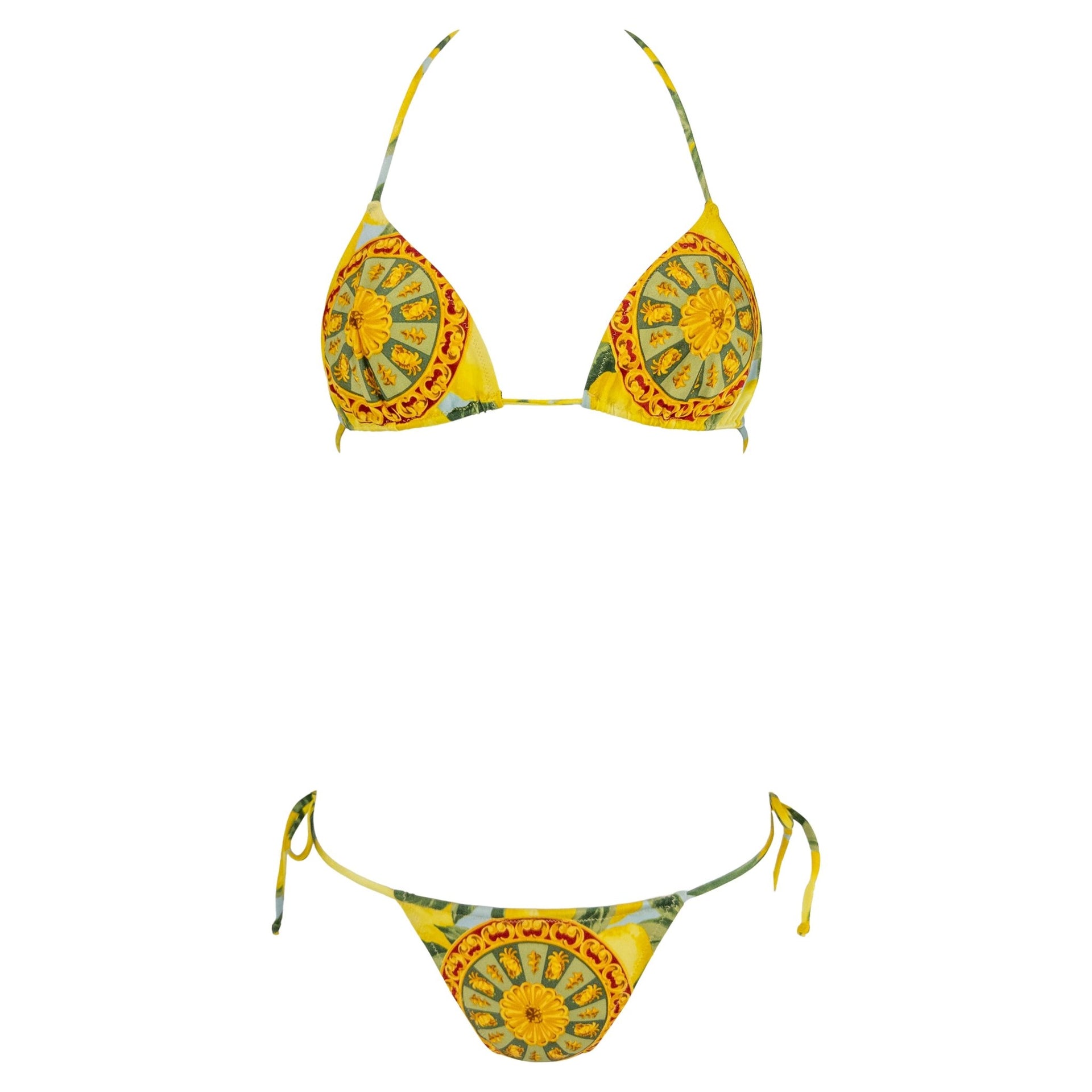 NWT Early 2000s Dolce & Gabbana Sicilian Lemon Print String Bikini Swim Set - RealList