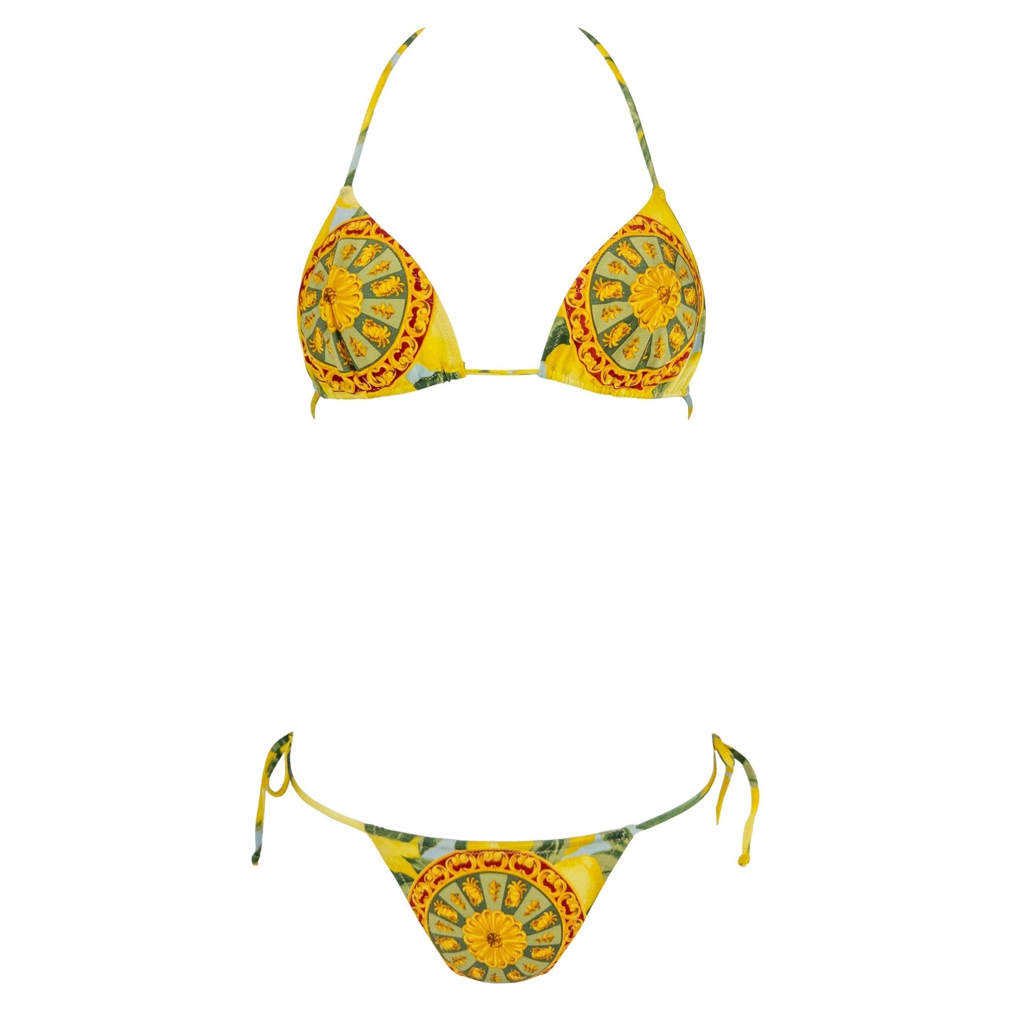 NWT Early 2000s Dolce & Gabbana Sicilian Lemon Print String Bikini Swim Set - RealList