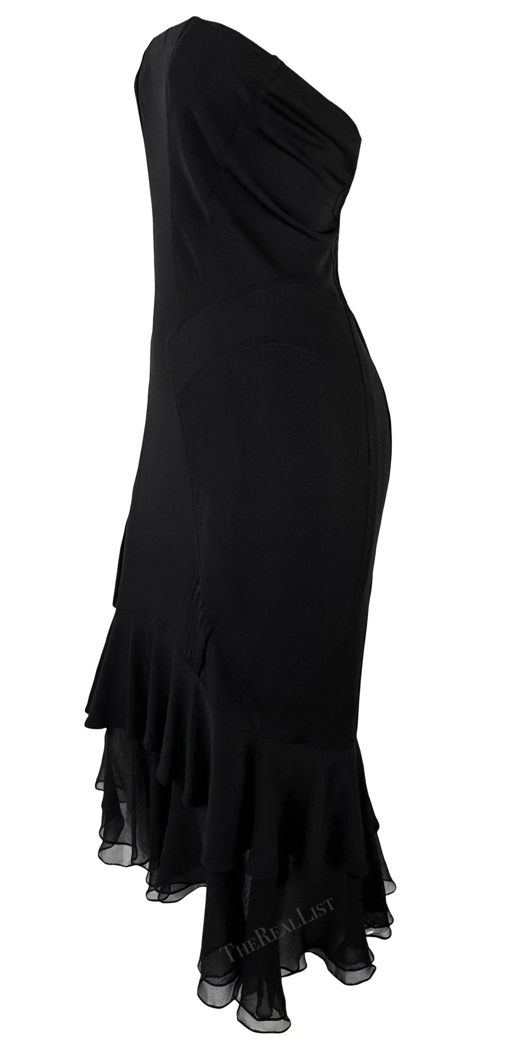 NWT Early 2000s Yigal Azrouel Sheer Black Strapless Ruffle Hem Mini Dress - RealList