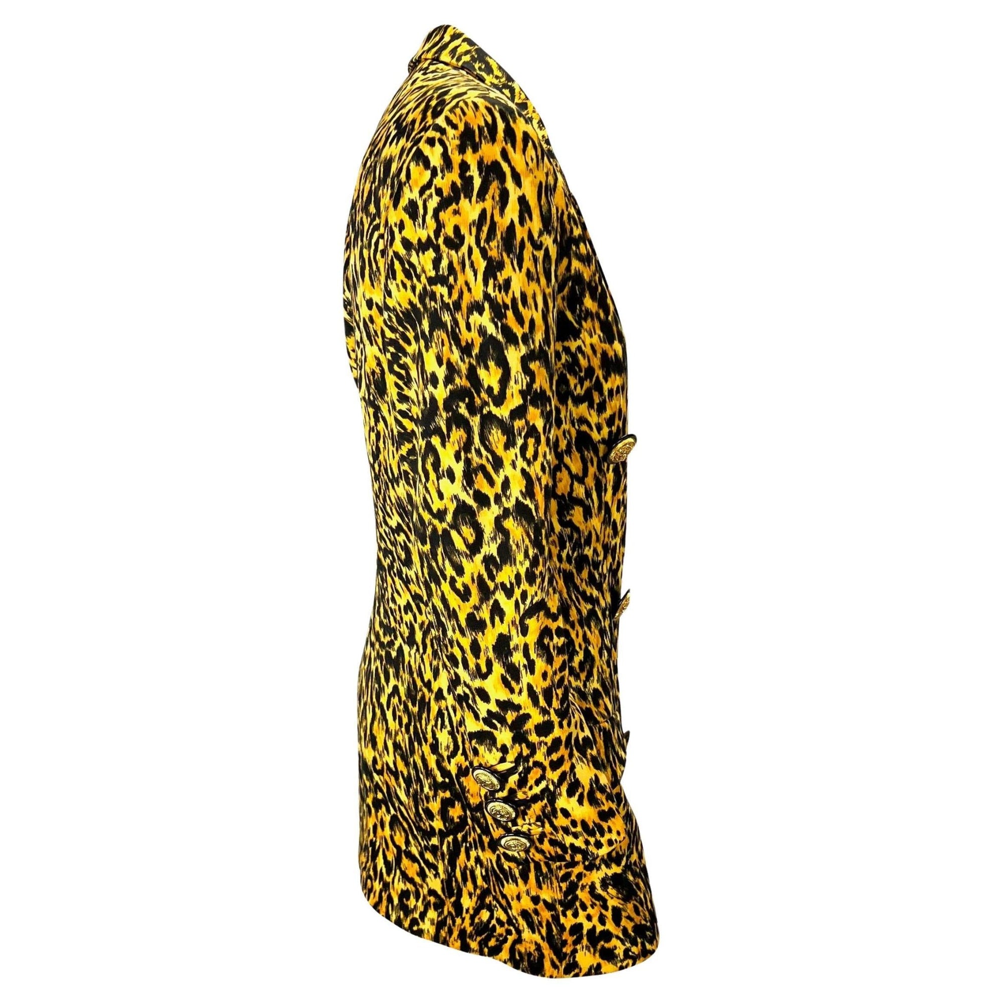 NWT F/W 1992 Gianni Versace Couture Leopard Print Wool Double Breasted Blazer - RealList