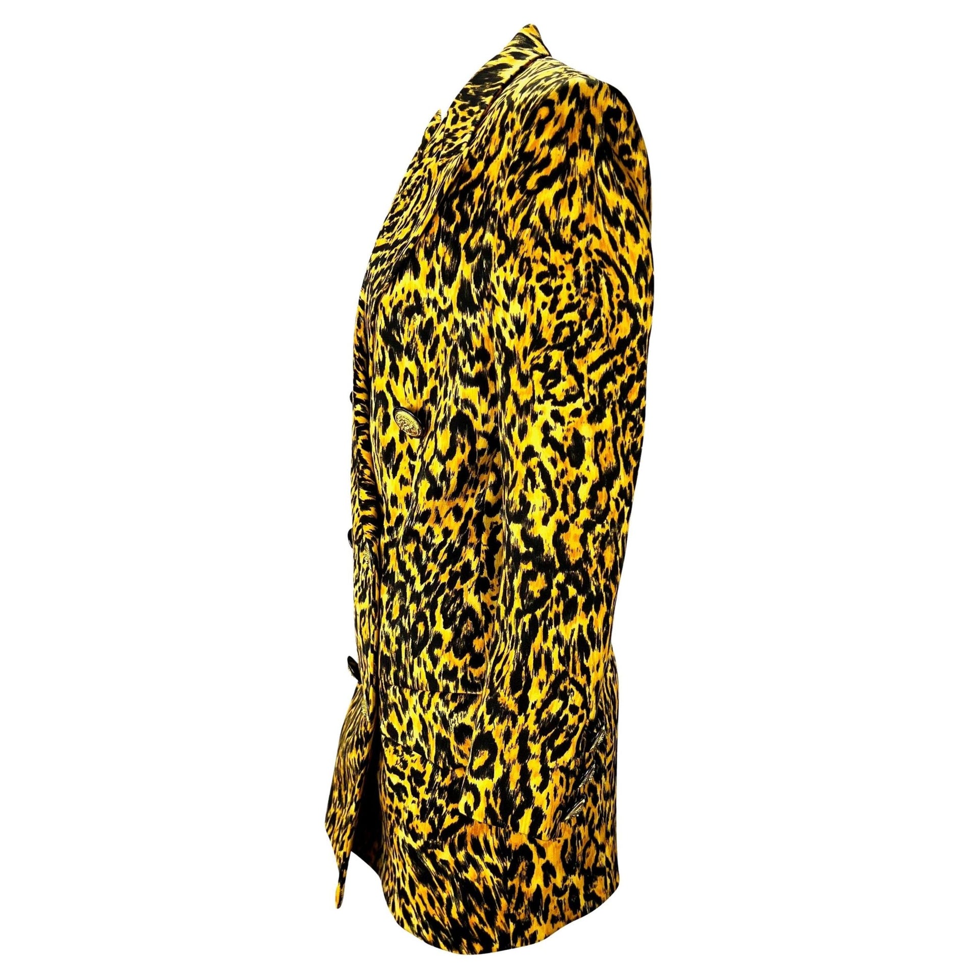 NWT F/W 1992 Gianni Versace Couture Leopard Print Wool Double Breasted Blazer - RealList