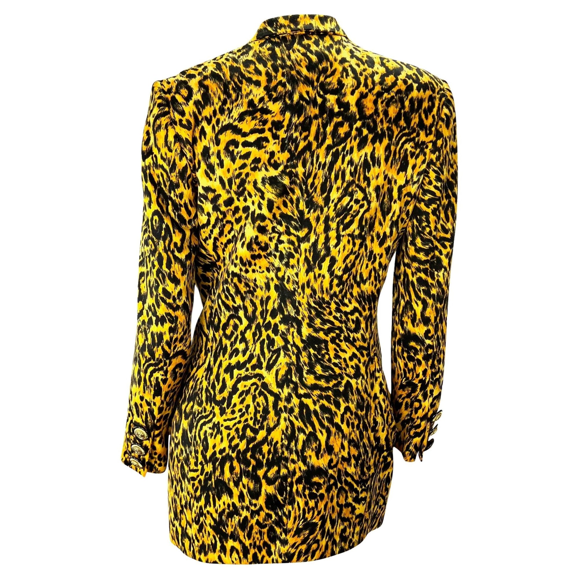 NWT F/W 1992 Gianni Versace Couture Leopard Print Wool Double Breasted Blazer - RealList