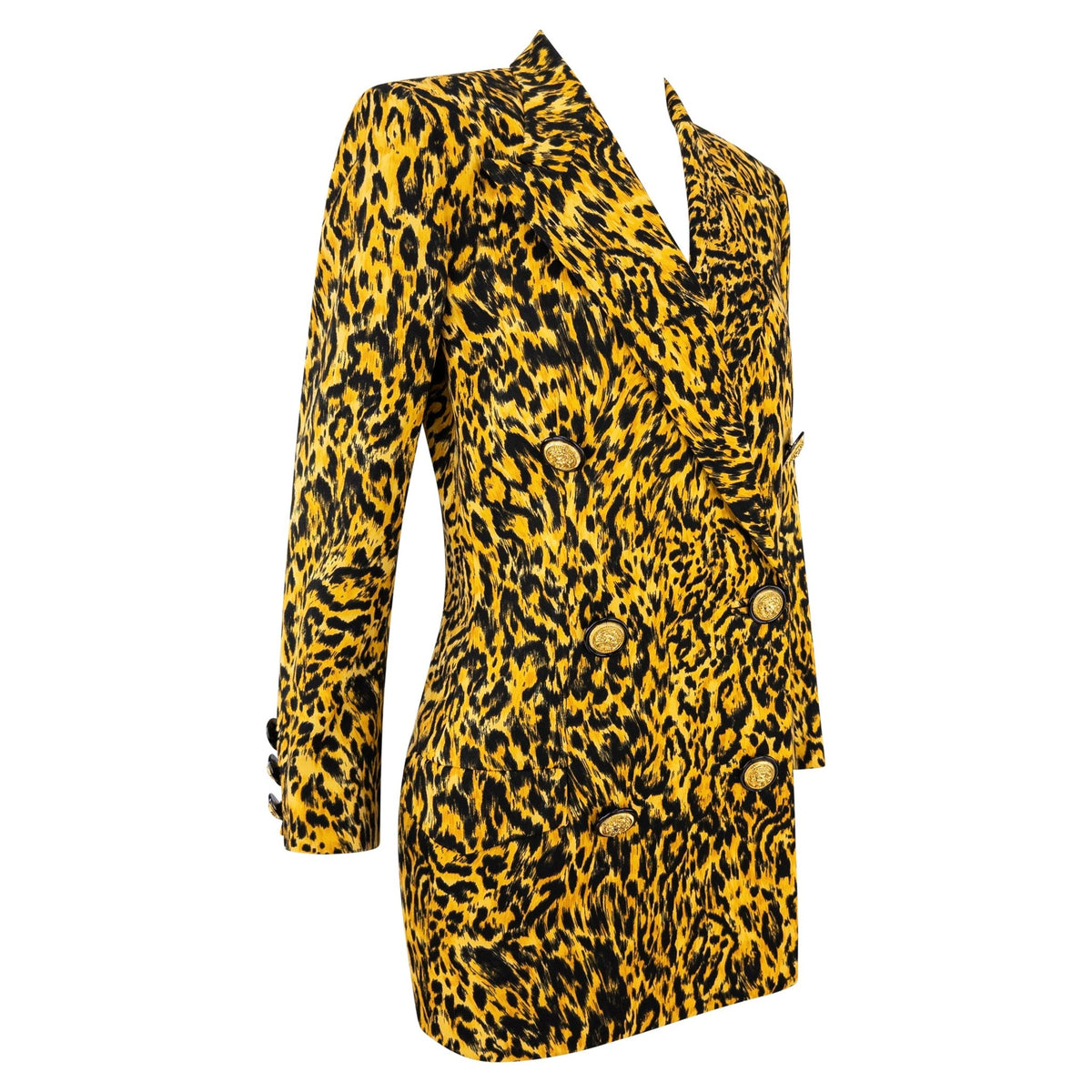 NWT F/W 1992 Gianni Versace Yellow Leopard Print Wool Double Breasted Blazer - RealList