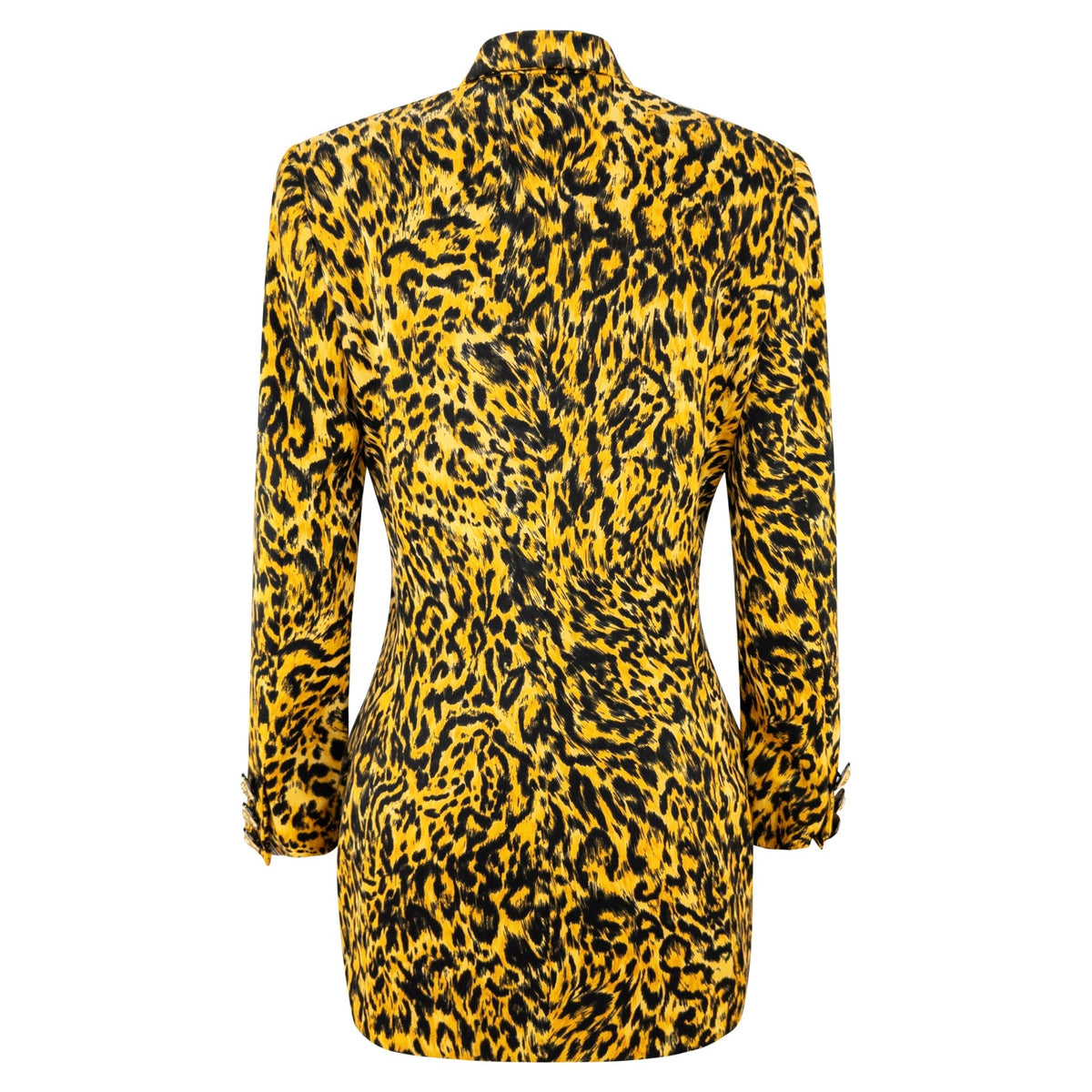 NWT F/W 1992 Gianni Versace Yellow Leopard Print Wool Double Breasted Blazer - RealList