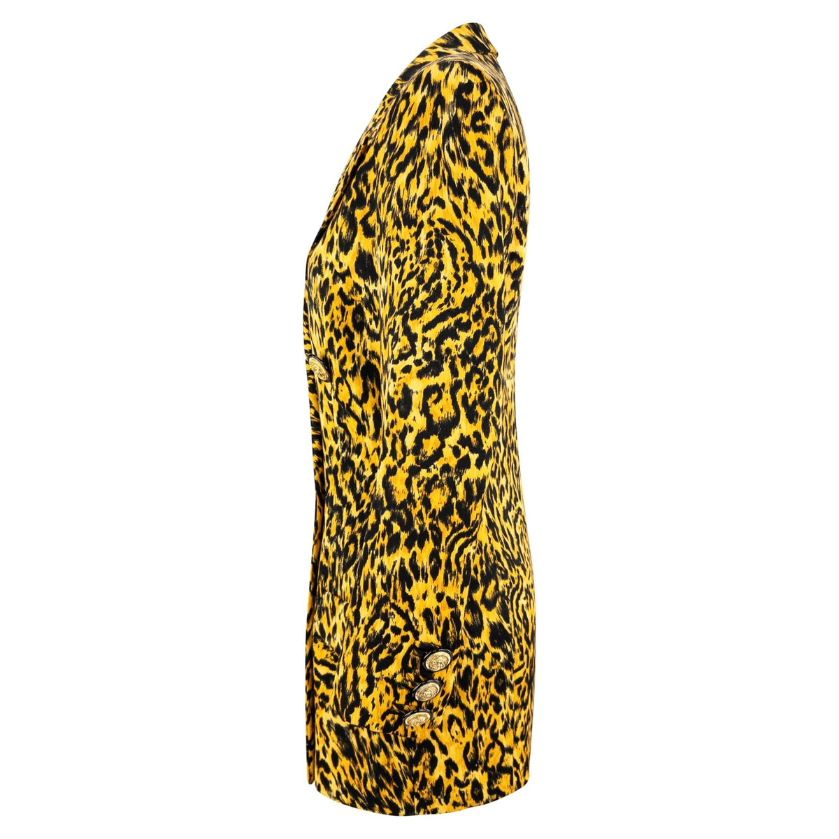 NWT F/W 1992 Gianni Versace Yellow Leopard Print Wool Double Breasted Blazer - RealList