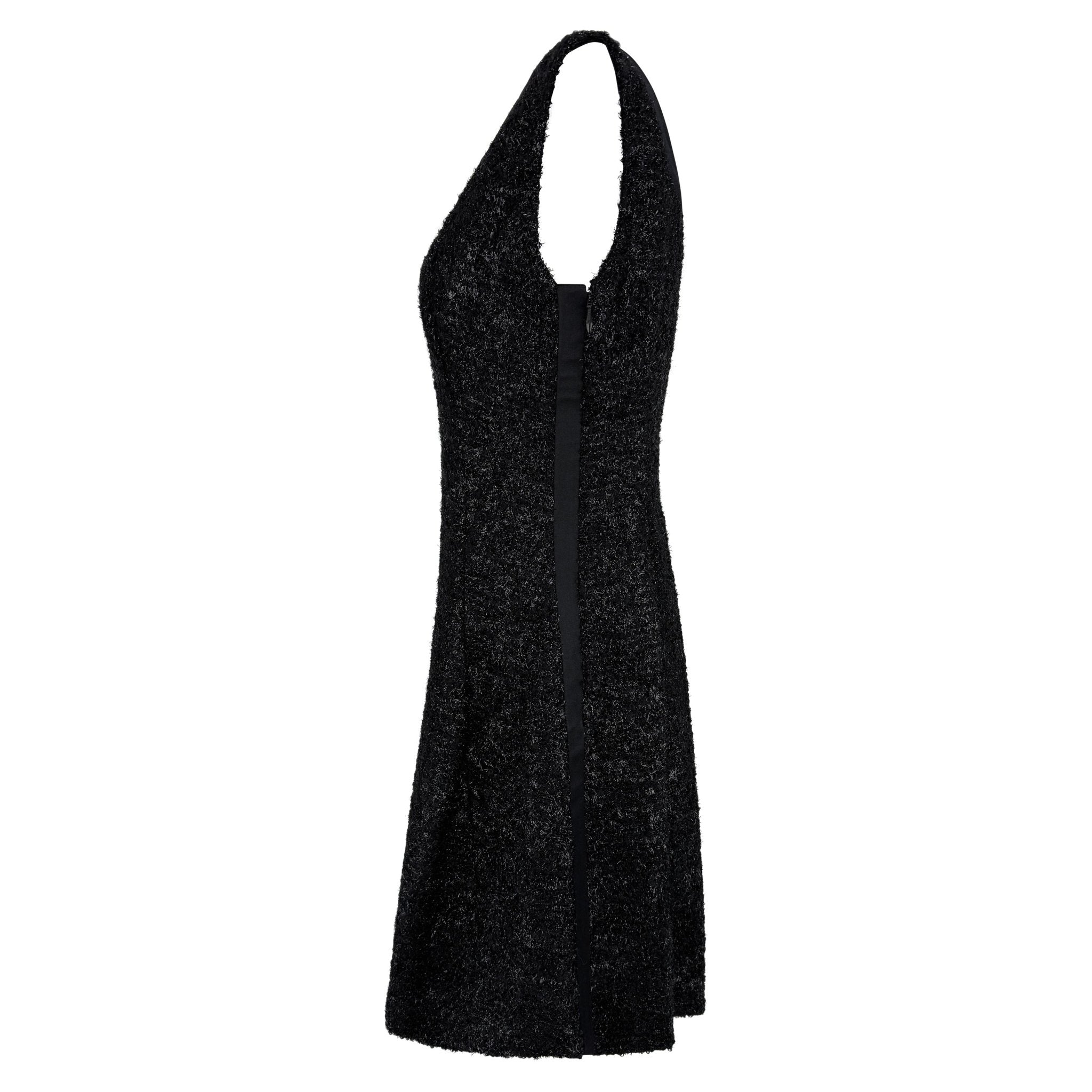 NWT F/W 1992 Prada Shimmery Black Wool Sleeveless Flare Mini Dress - RealList