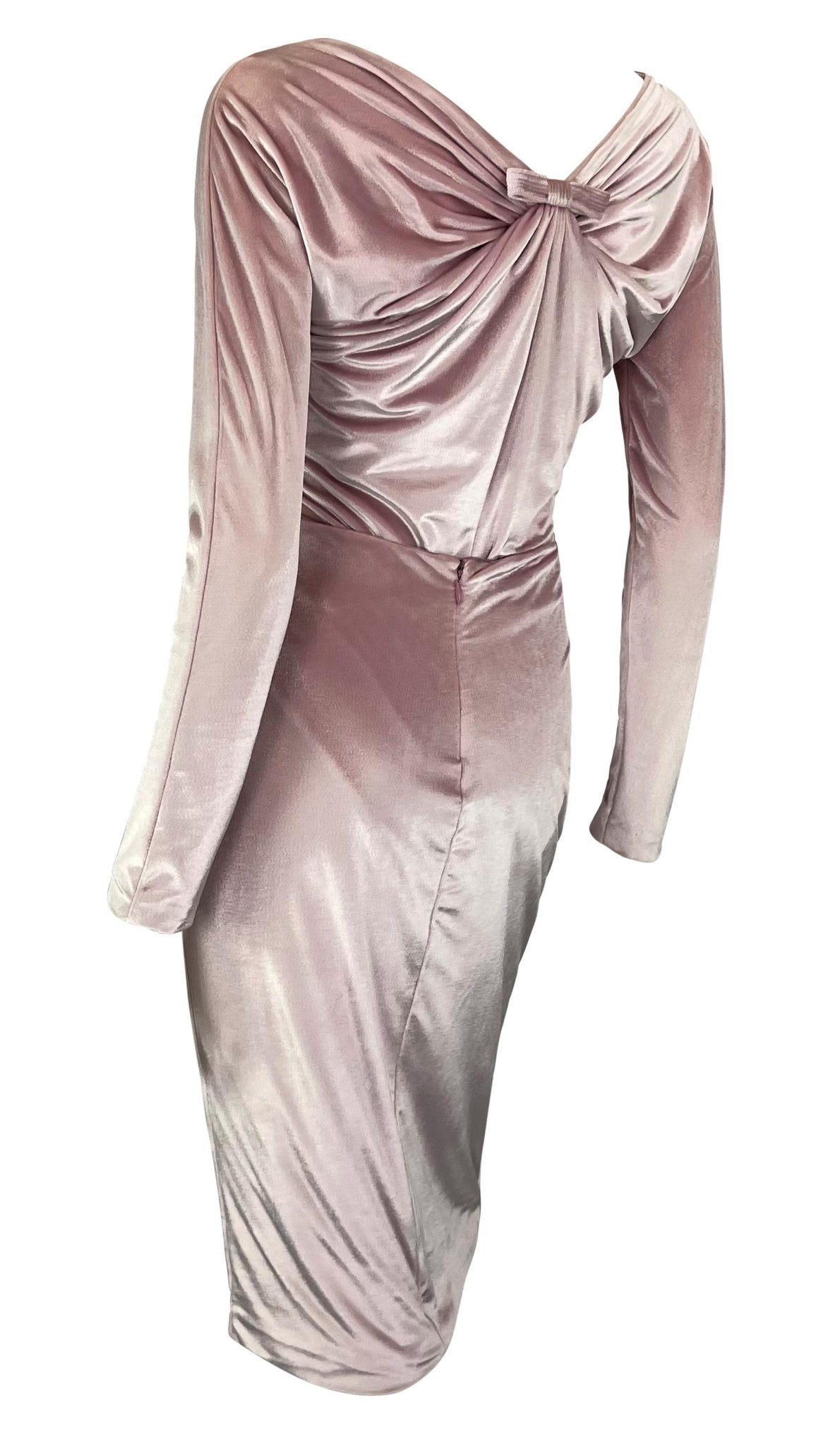 NWT F/W 1995 Gianni Versace Ruched Pink Velvet Bow Bodysuit Skirt Set - RealList