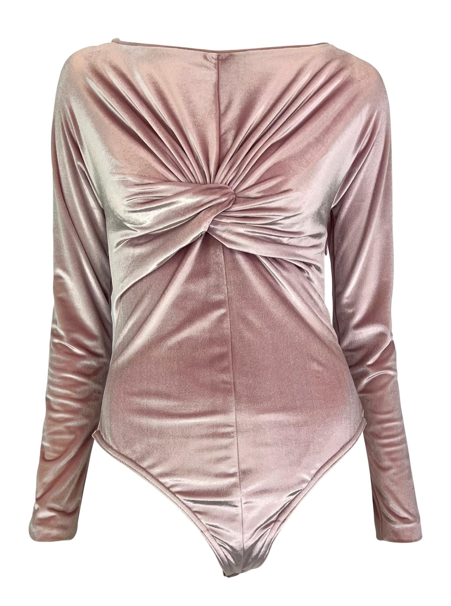 NWT F/W 1995 Gianni Versace Ruched Pink Velvet Bow Bodysuit Skirt Set - RealList
