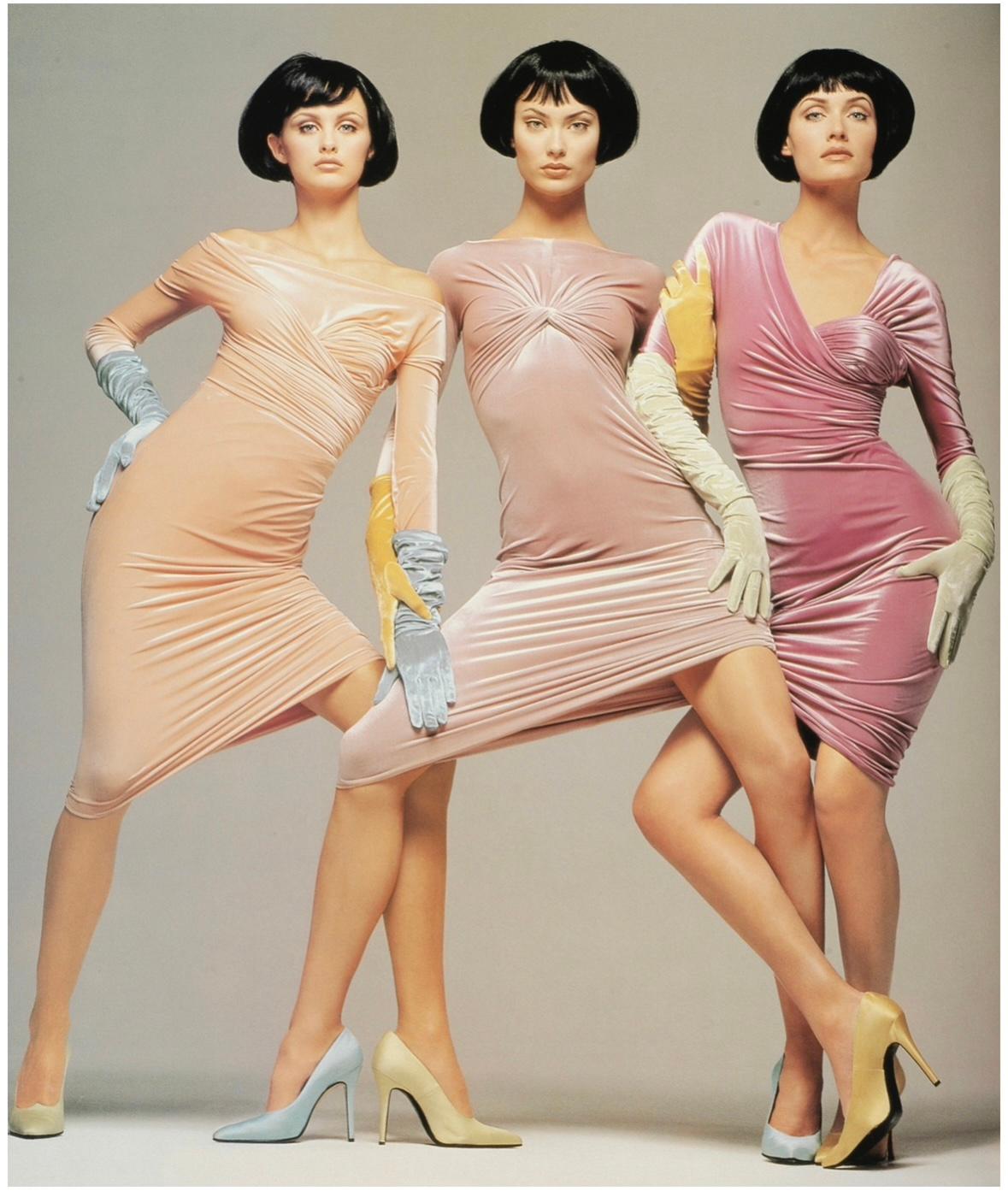 NWT F/W 1995 Gianni Versace Ruched Pink Velvet Bow Bodysuit Skirt Set - RealList