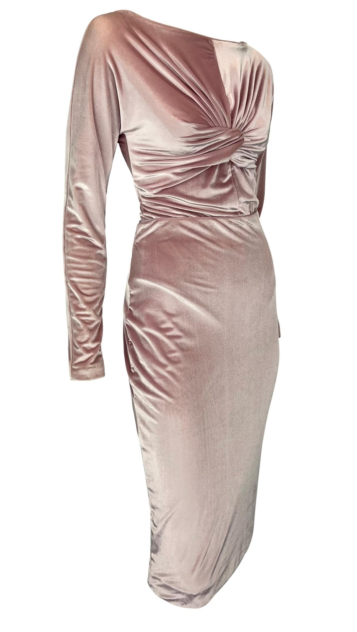 NWT F/W 1995 Gianni Versace Ruched Pink Velvet Bow Bodysuit Skirt Set - RealList