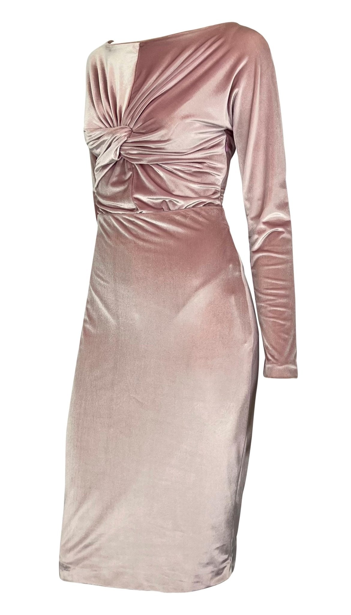 NWT F/W 1995 Gianni Versace Ruched Pink Velvet Bow Bodysuit Skirt Set - RealList