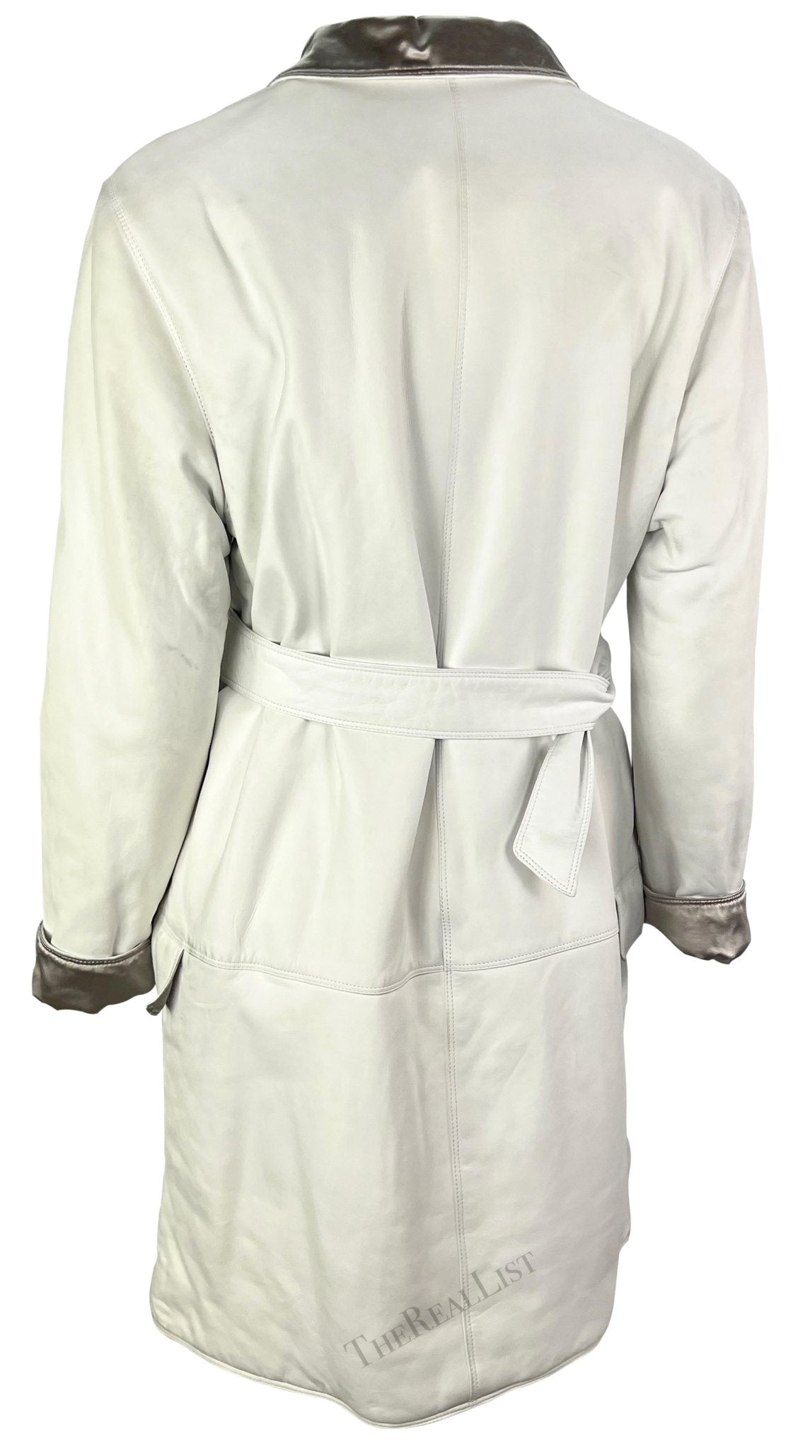 NWT F/W 1995 Gianni Versace Runway White Leather Silver Satin Medusa Car Coat - RealList