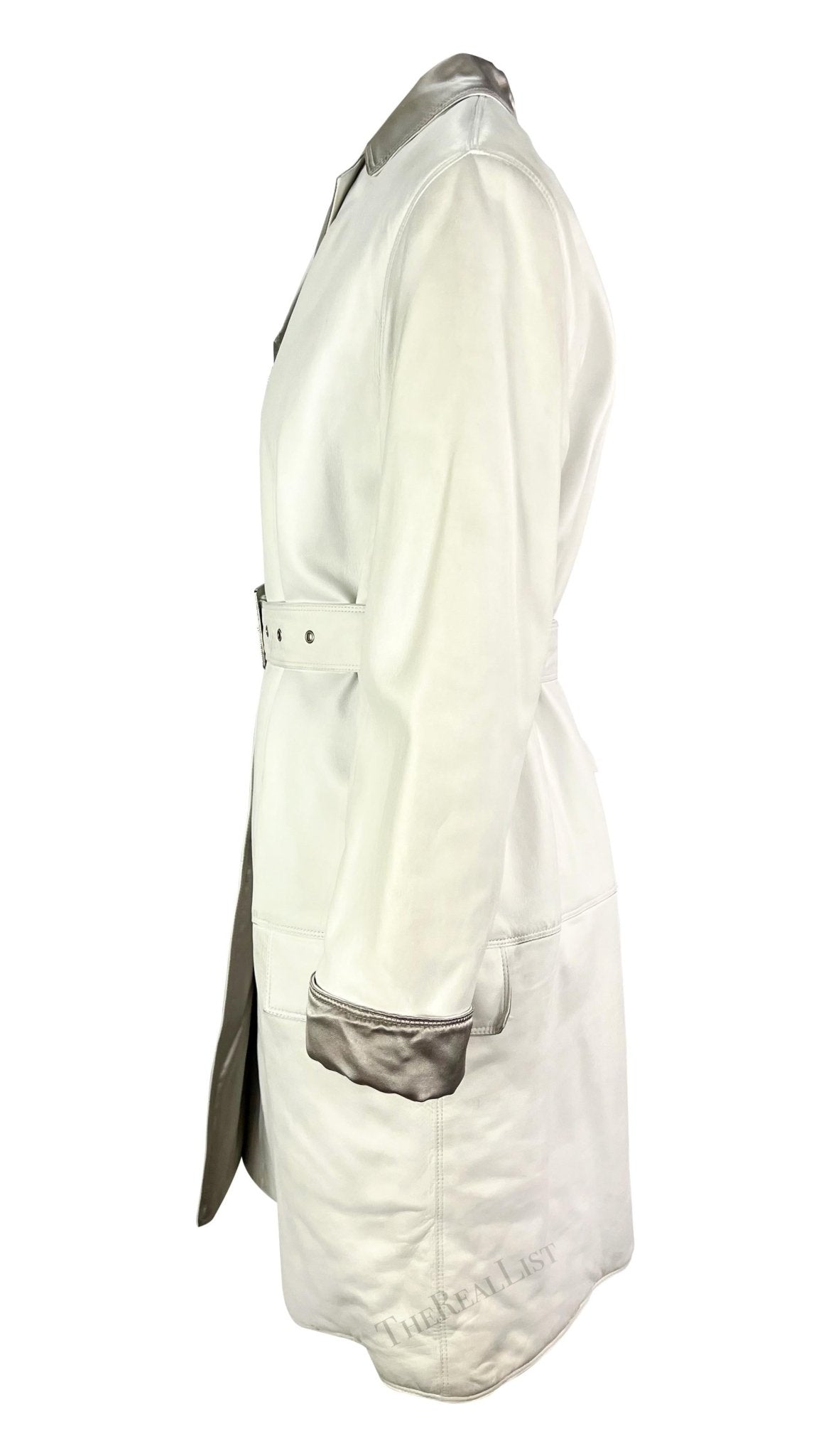 NWT F/W 1995 Gianni Versace Runway White Leather Silver Satin Medusa Car Coat - RealList