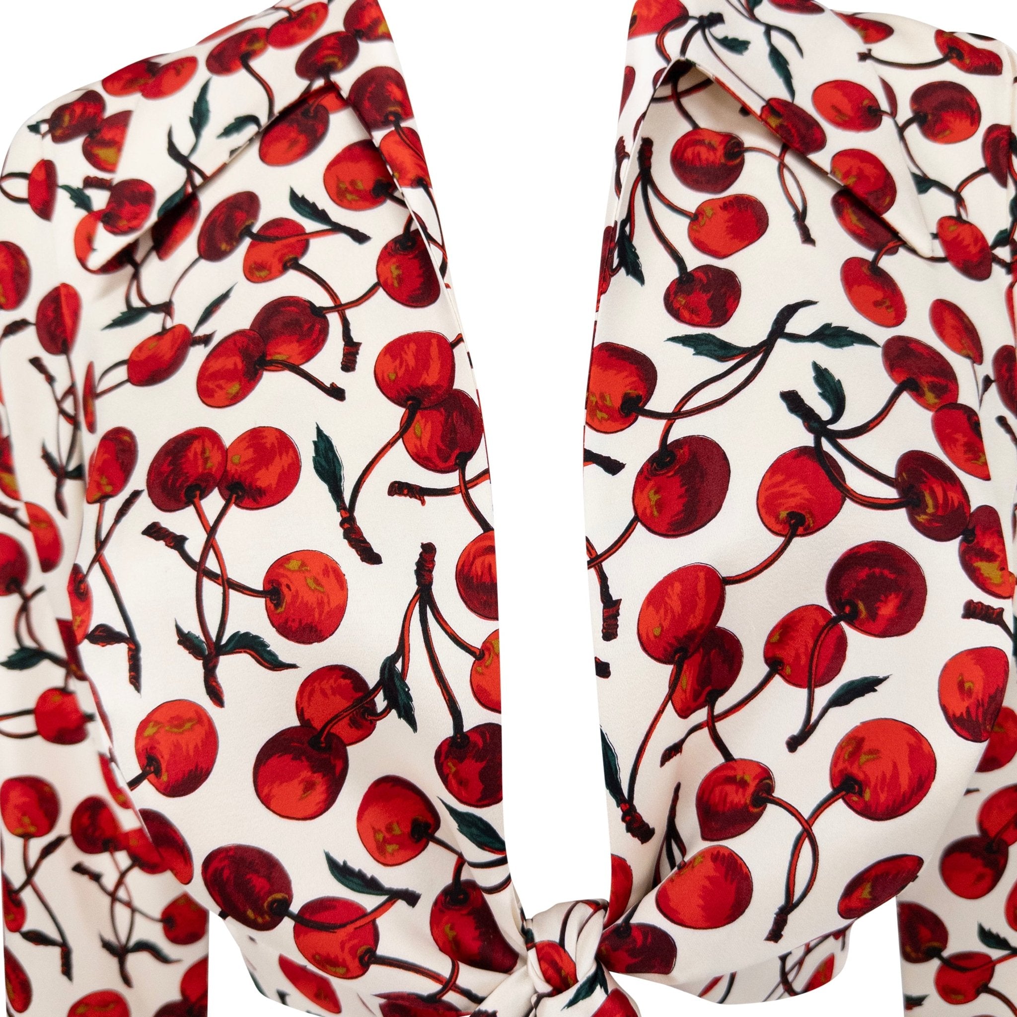 NWT F/W 1996 Dolce & Gabbana White Satin Cherry Print Tie Front Cropped Jacket - RealList