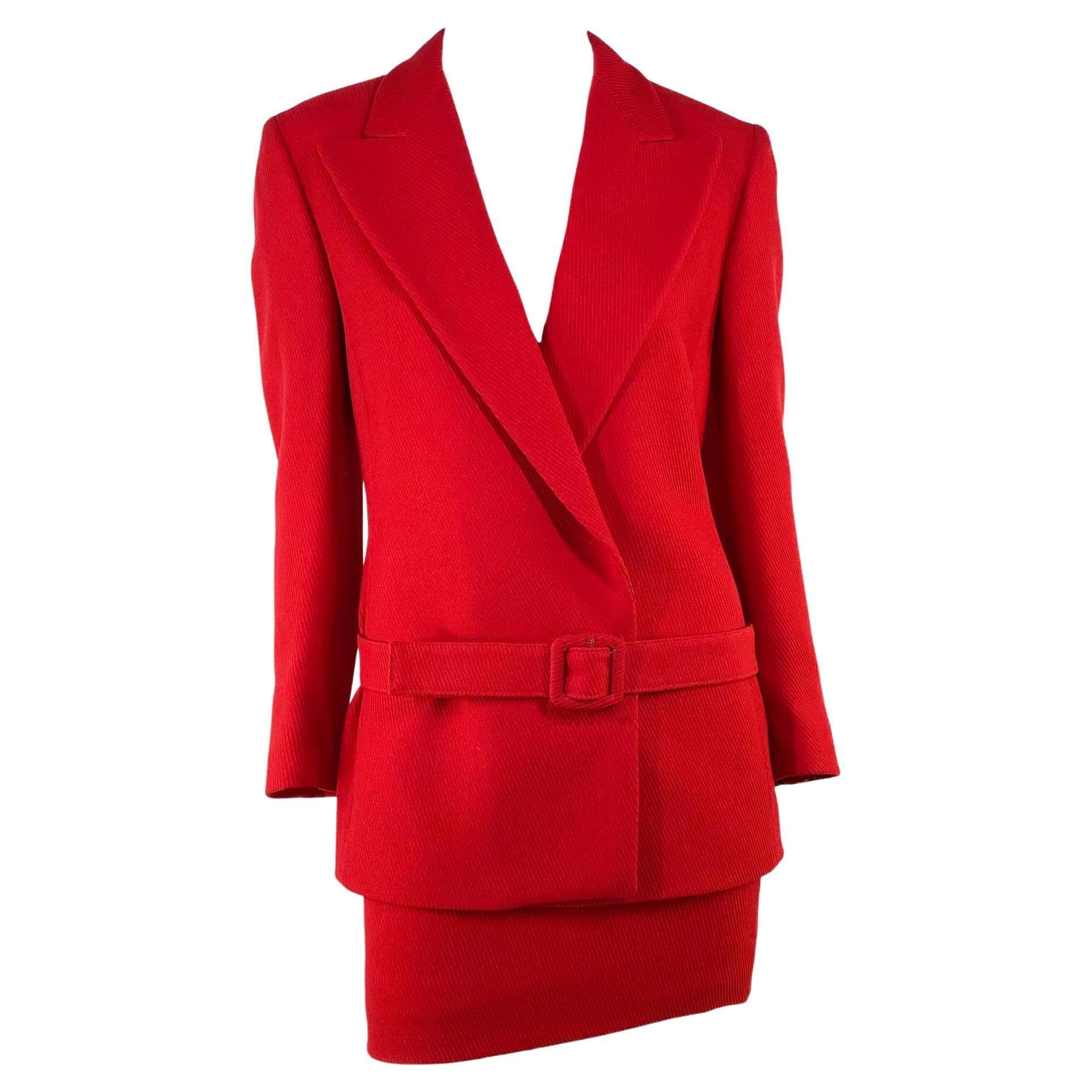 NWT F/W 1997 Gianni Versace Final Runway Red Wool Belted Skirt Suit New - RealList