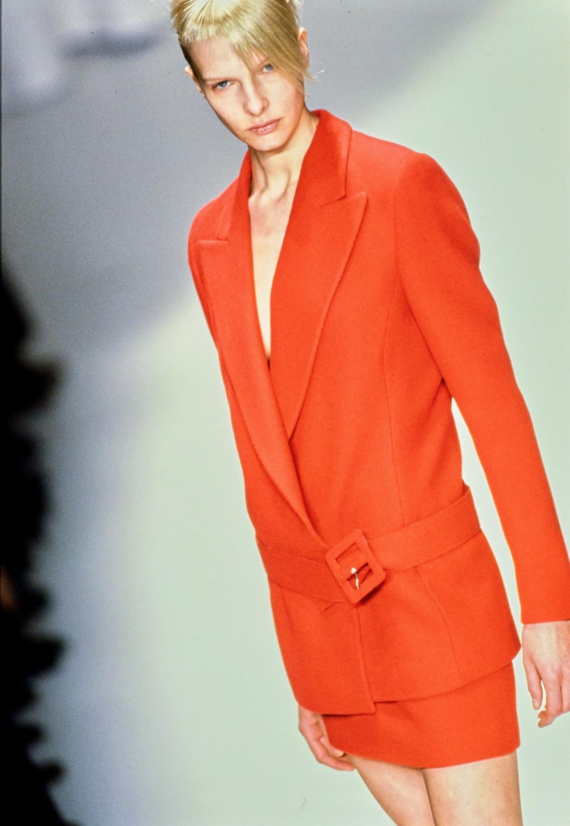 NWT F/W 1997 Gianni Versace Final Runway Red Wool Belted Skirt Suit New - RealList