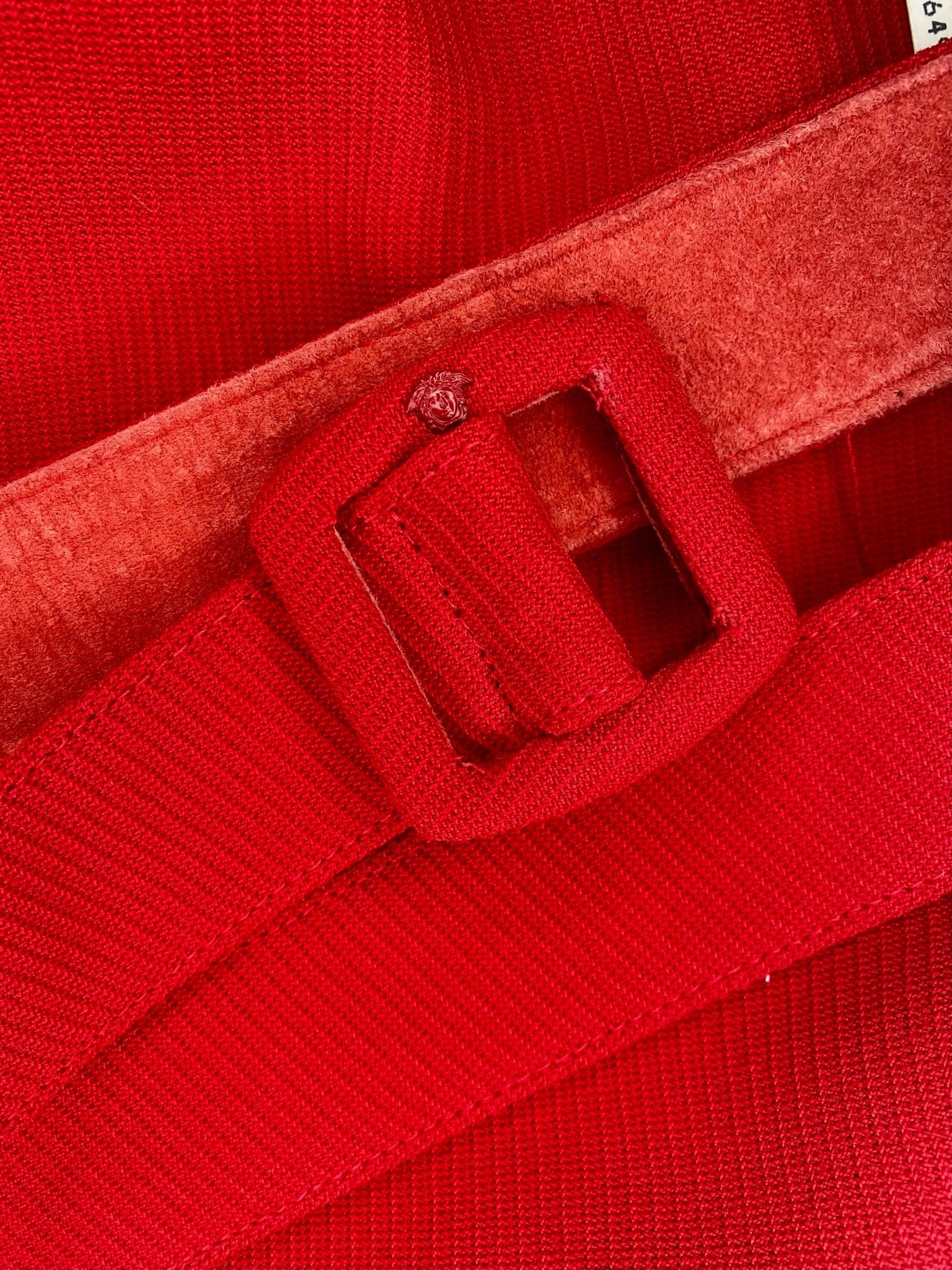 NWT F/W 1997 Gianni Versace Final Runway Red Wool Belted Skirt Suit New - RealList