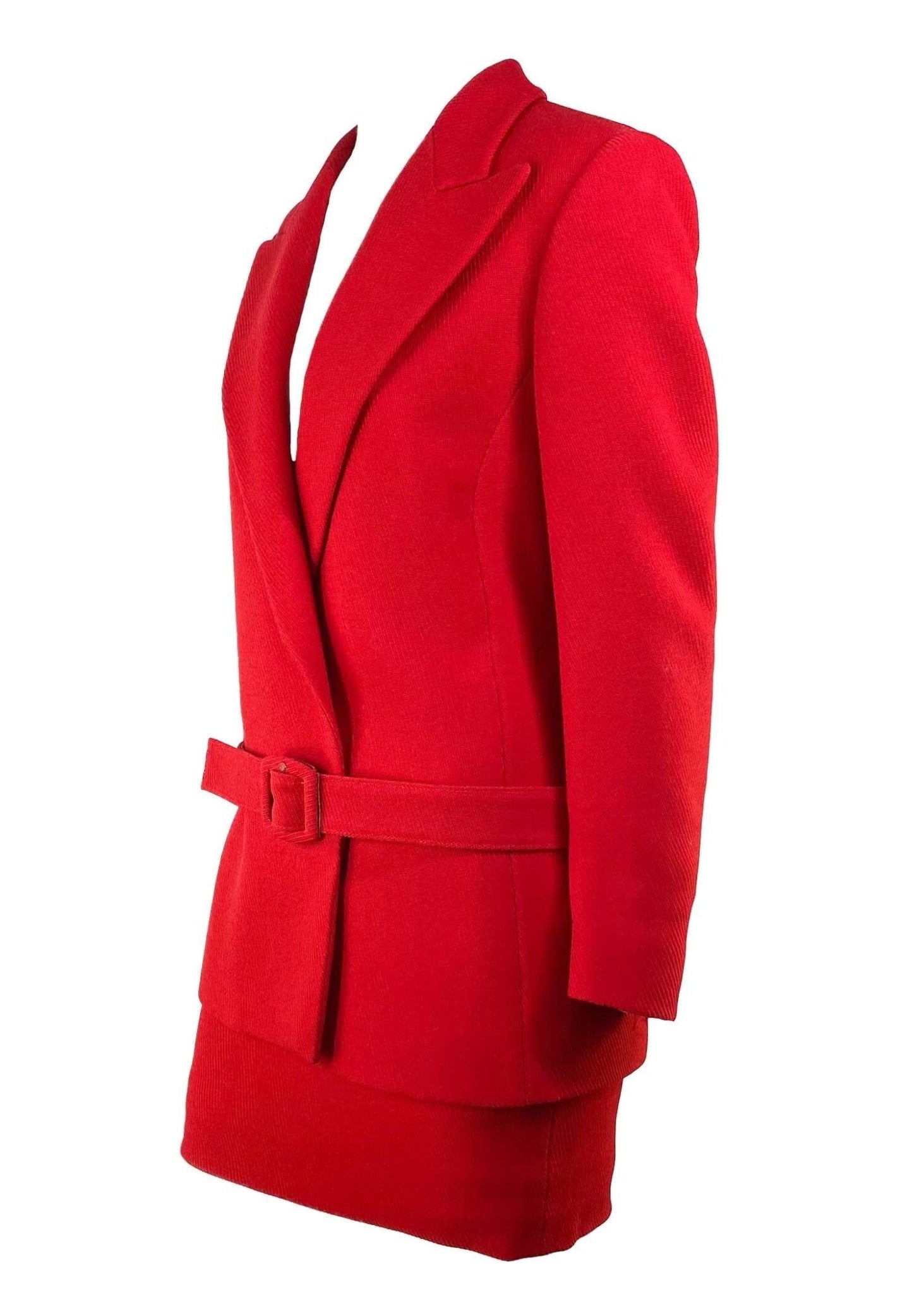 NWT F/W 1997 Gianni Versace Final Runway Red Wool Belted Skirt Suit New - RealList