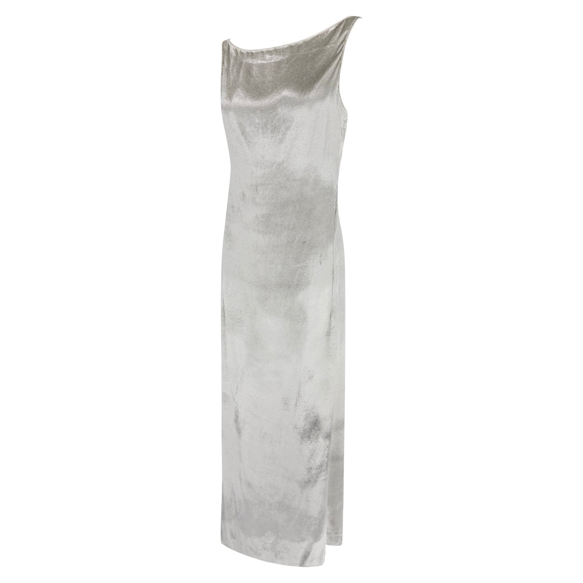 NWT F/W 1998 Donna Karan Runway Silver Velvet Bodycon Sleeveless Gown - RealList