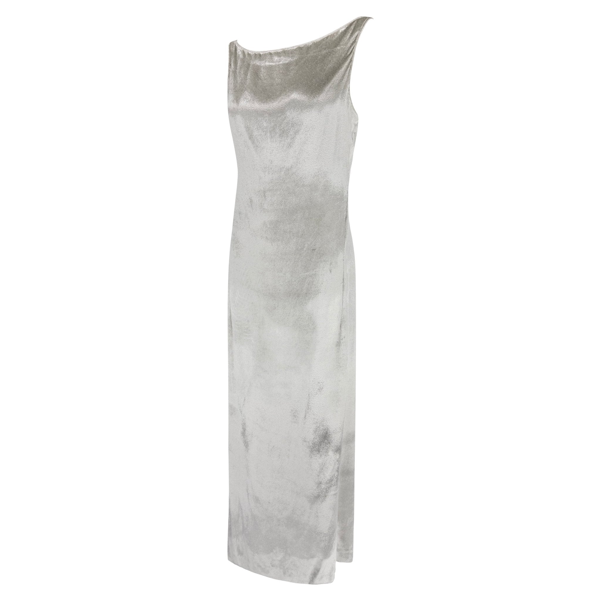 NWT F/W 1998 Donna Karan Runway Silver Velvet Bodycon Sleeveless Gown - RealList