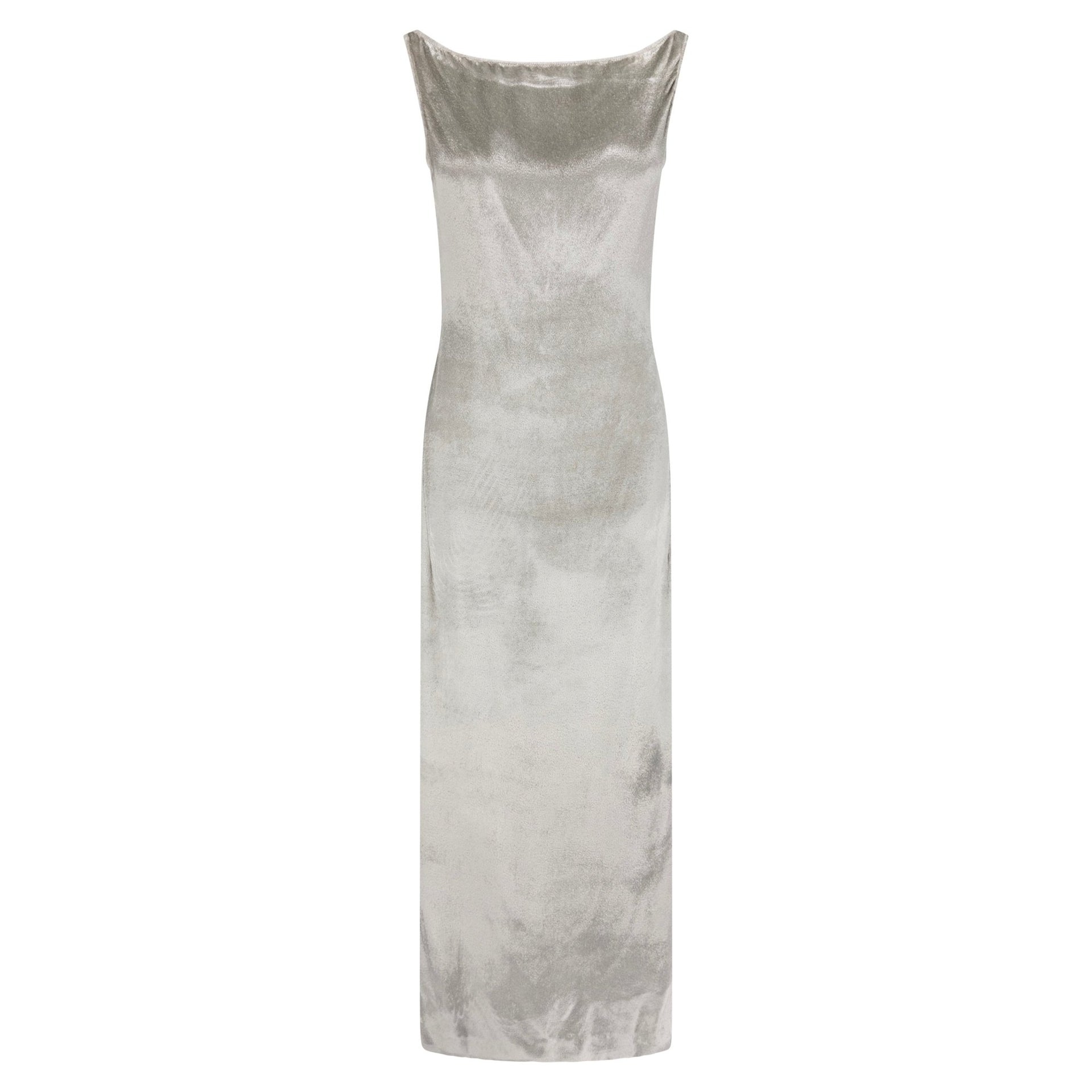 NWT F/W 1998 Donna Karan Runway Silver Velvet Bodycon Sleeveless Gown - RealList