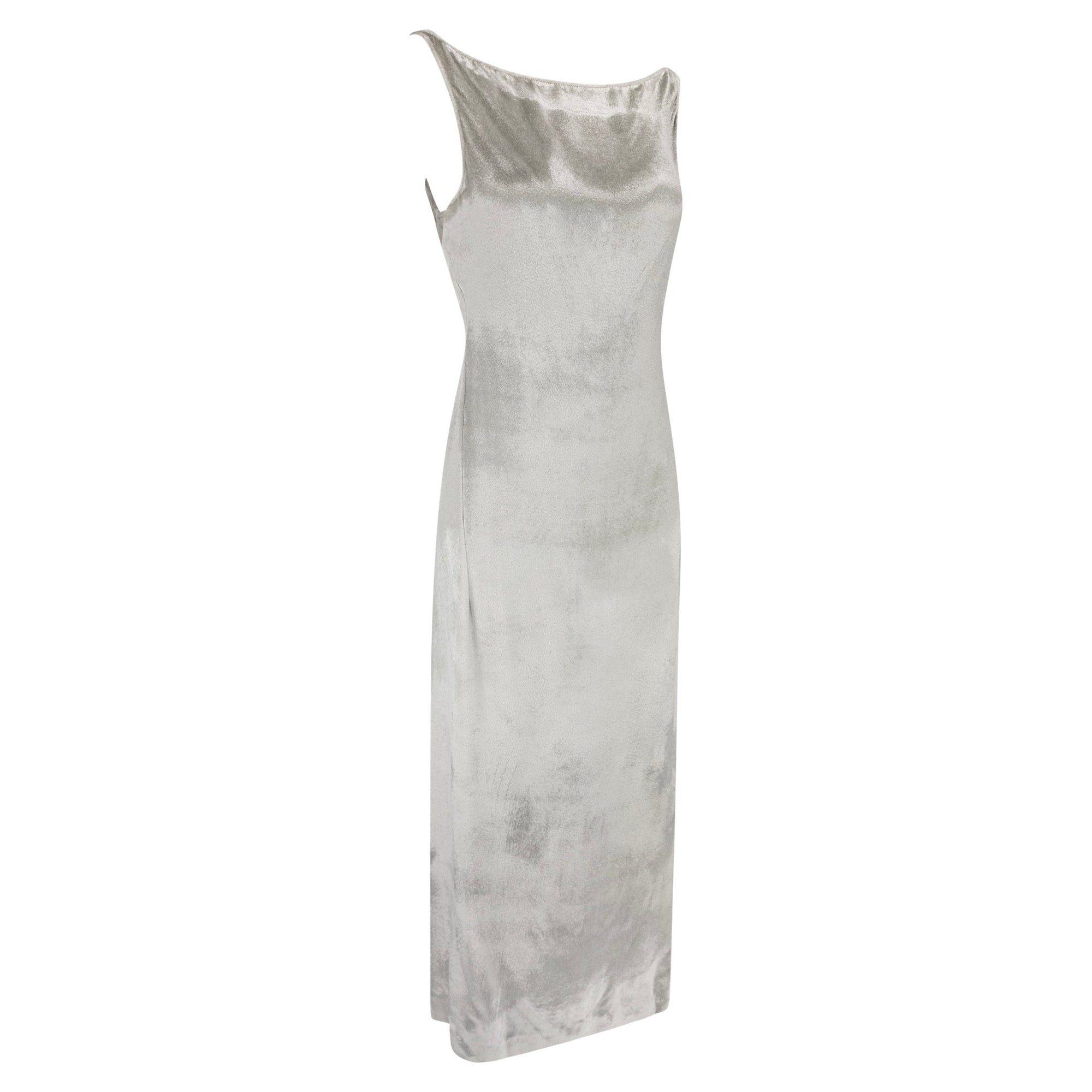 NWT F/W 1998 Donna Karan Runway Silver Velvet Bodycon Sleeveless Gown - RealList