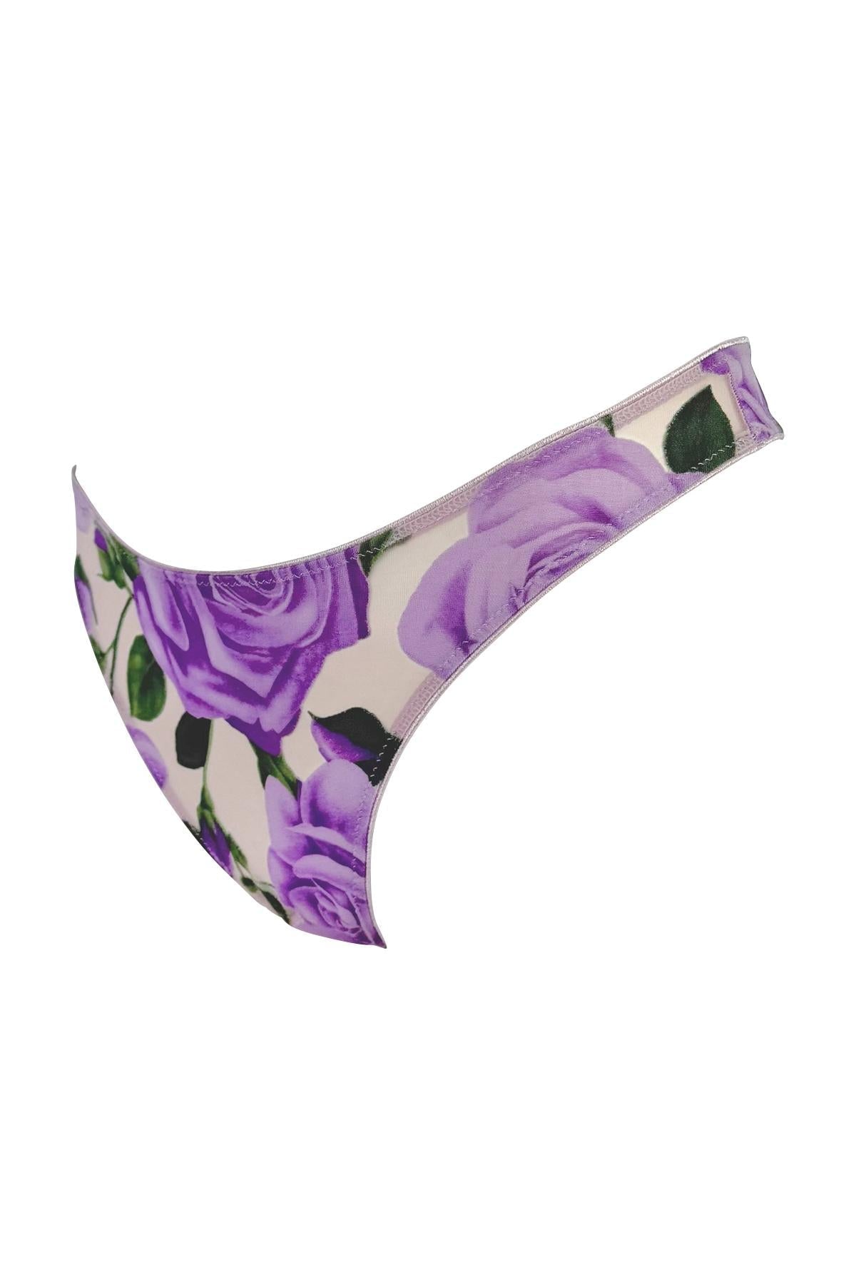 NWT F/W 2000 Dolce & Gabbana Sheer Purple Rose Print Mesh Underwear Lingerie - RealList