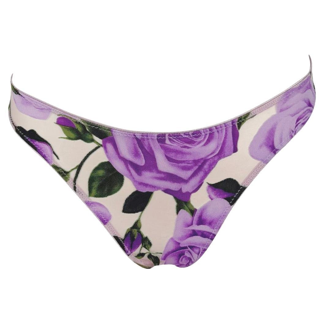 NWT F/W 2000 Dolce & Gabbana Sheer Purple Rose Print Mesh Underwear Lingerie - RealList
