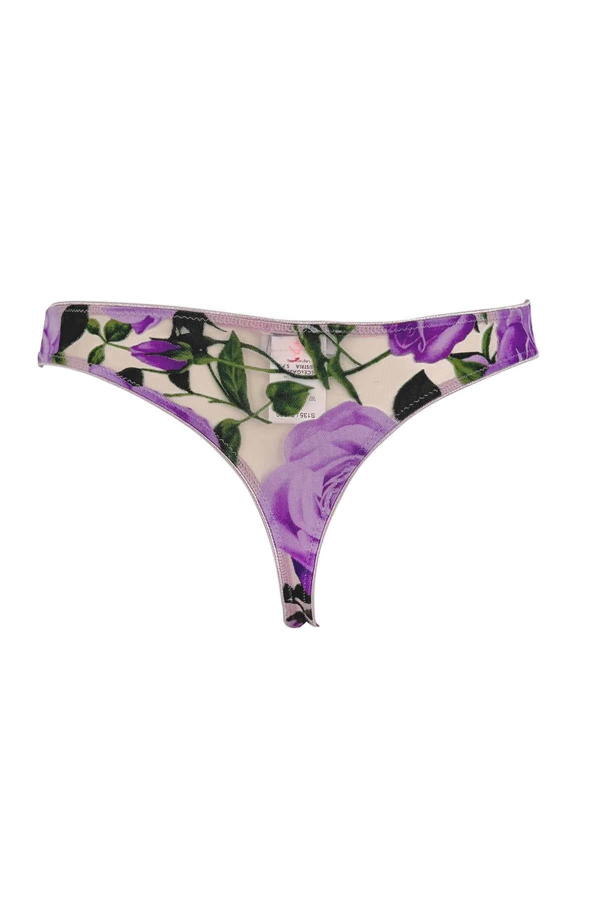 NWT F/W 2000 Dolce & Gabbana Sheer Purple Rose Print Mesh Underwear Lingerie - RealList