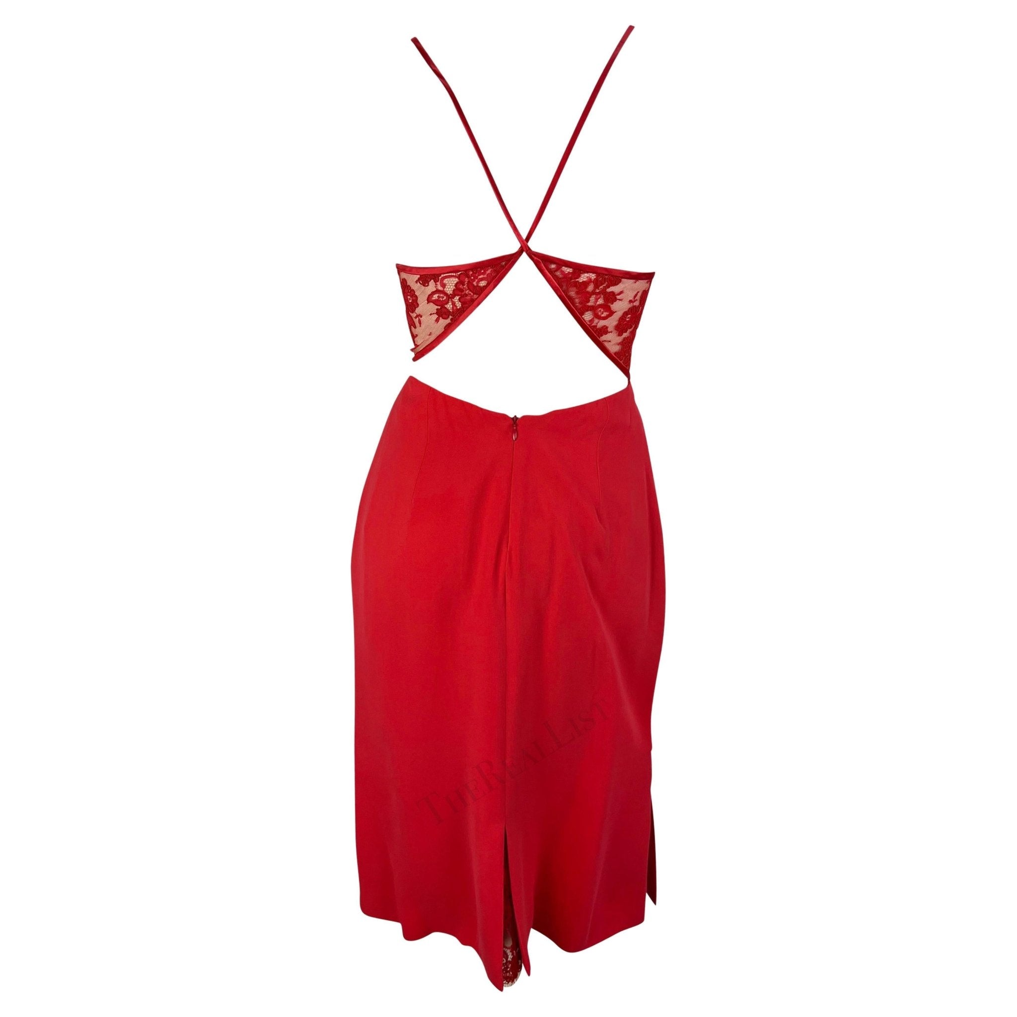 NWT F/W 2001 Valentino Garavani Red Sheer Lace Mini Dress - RealList