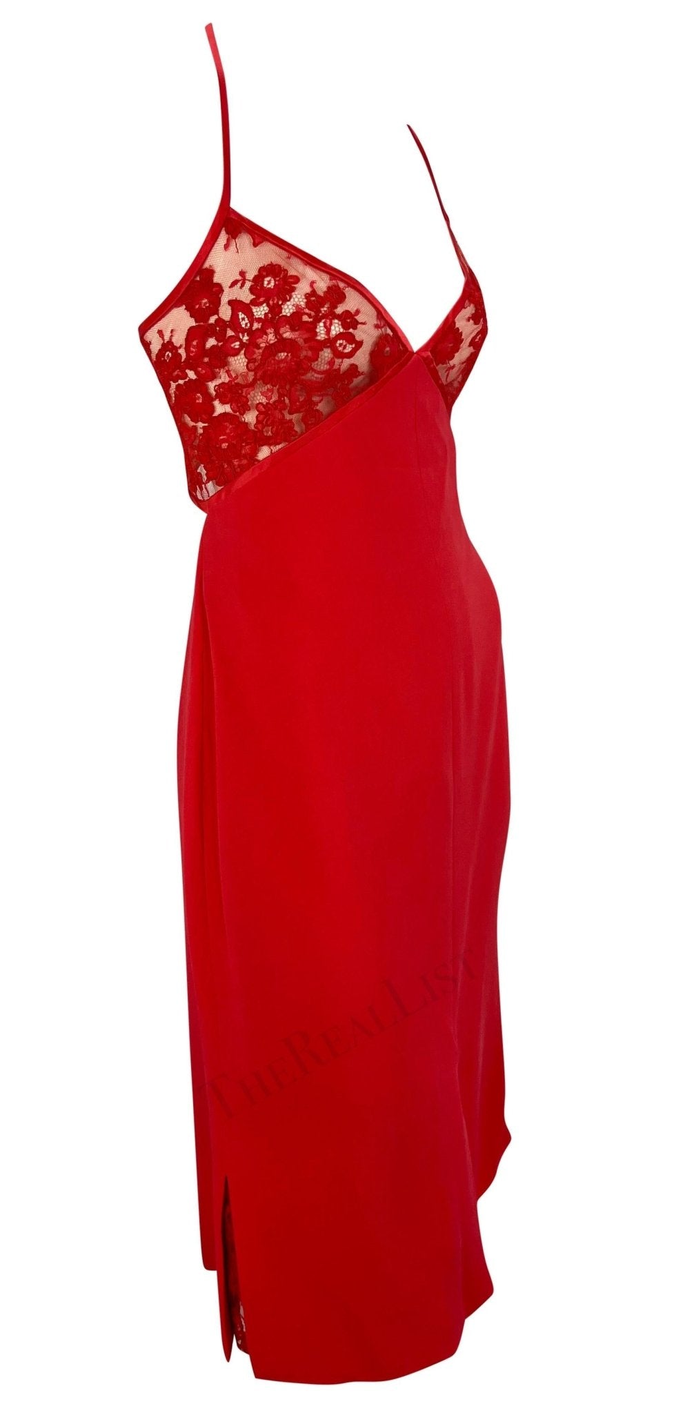 NWT F/W 2001 Valentino Garavani Red Sheer Lace Mini Dress - RealList