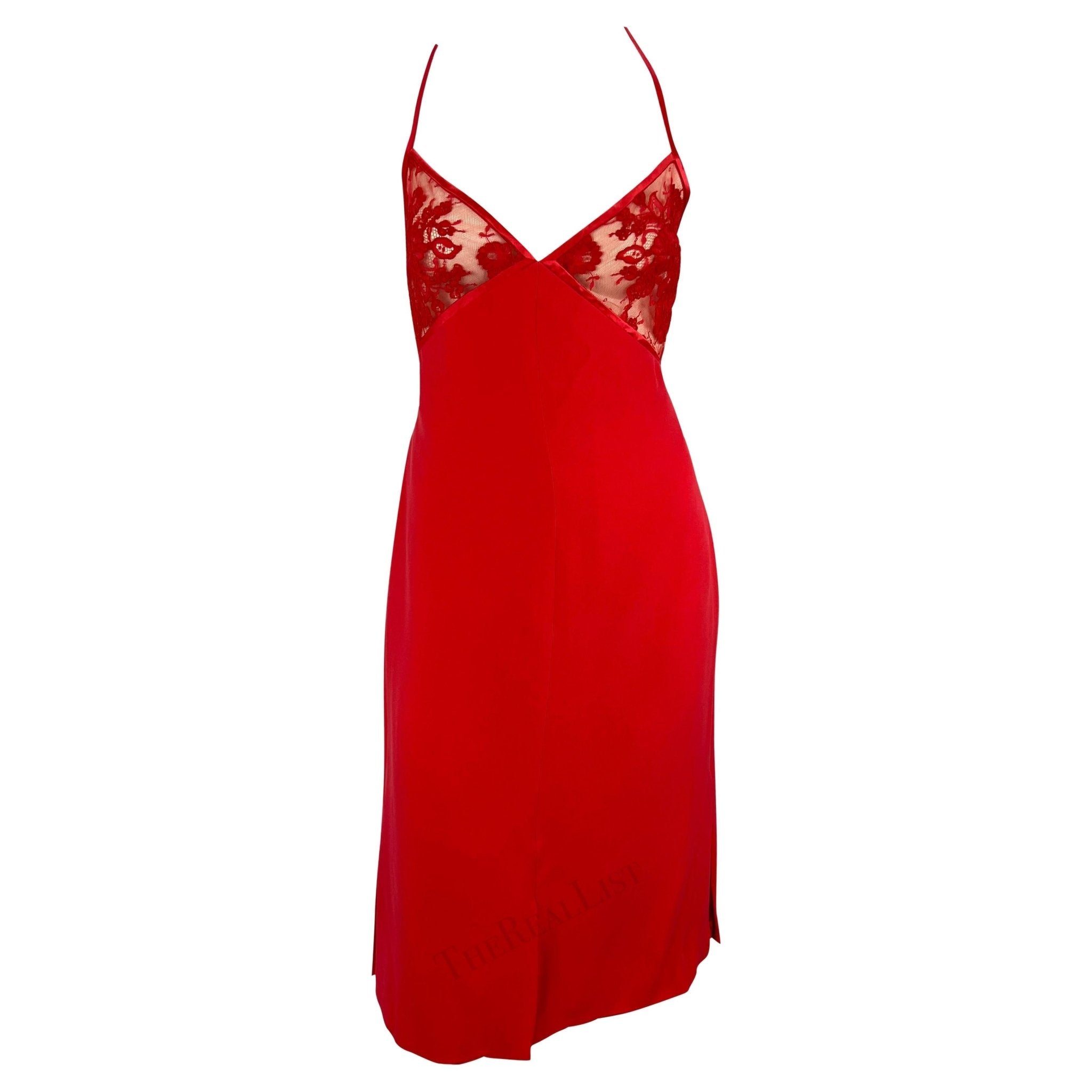 NWT F/W 2001 Valentino Garavani Red Sheer Lace Mini Dress - RealList