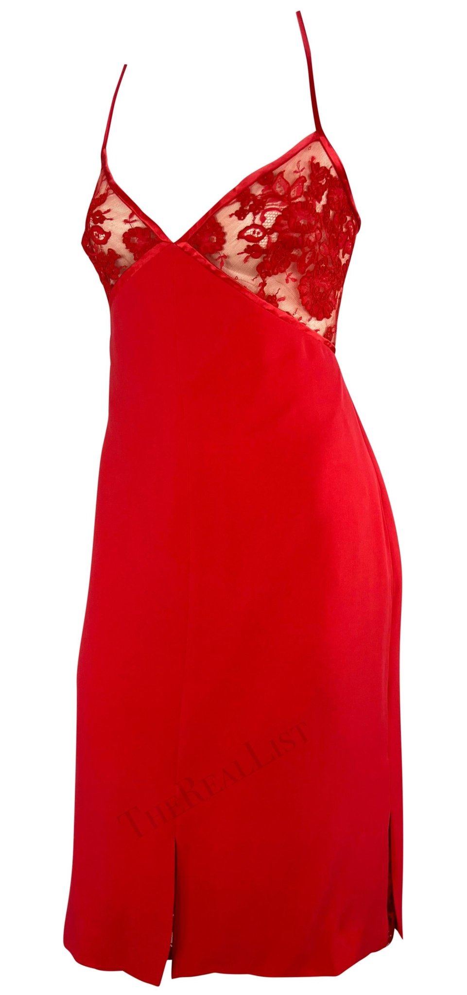 NWT F/W 2001 Valentino Garavani Red Sheer Lace Mini Dress - RealList
