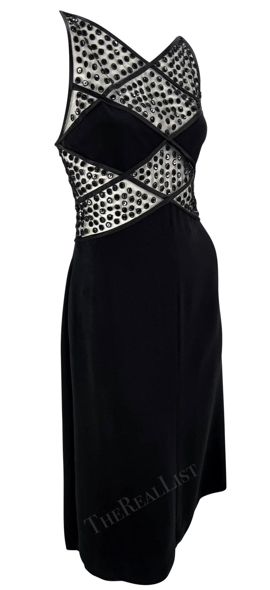 NWT F/W 2001 Valentino Garavani Sheer Black Beaded Silk Ribbon Cutout Mini Dress - RealList