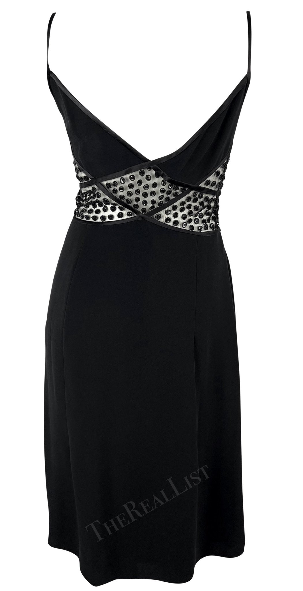 NWT F/W 2001 Valentino Garavani Sheer Black Beaded Silk Ribbon Cutout Mini Dress - RealList