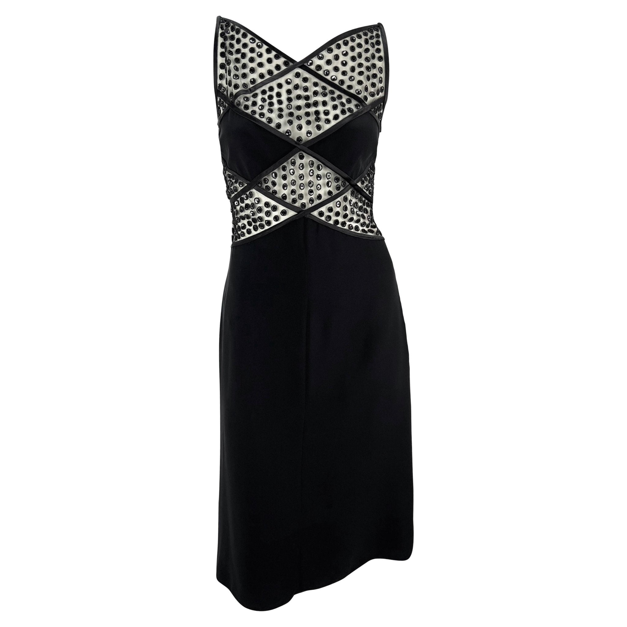 NWT F/W 2001 Valentino Garavani Sheer Black Beaded Silk Ribbon Cutout Mini Dress - RealList