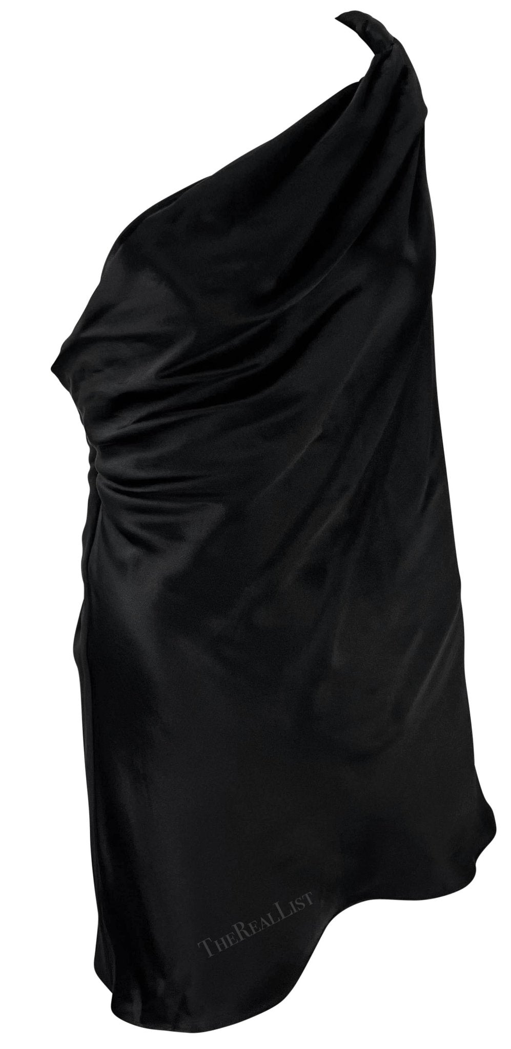 NWT F/W 2002 Dolce & Gabbana Black Silk Satin Asymmetric Super Mini Dress - RealList