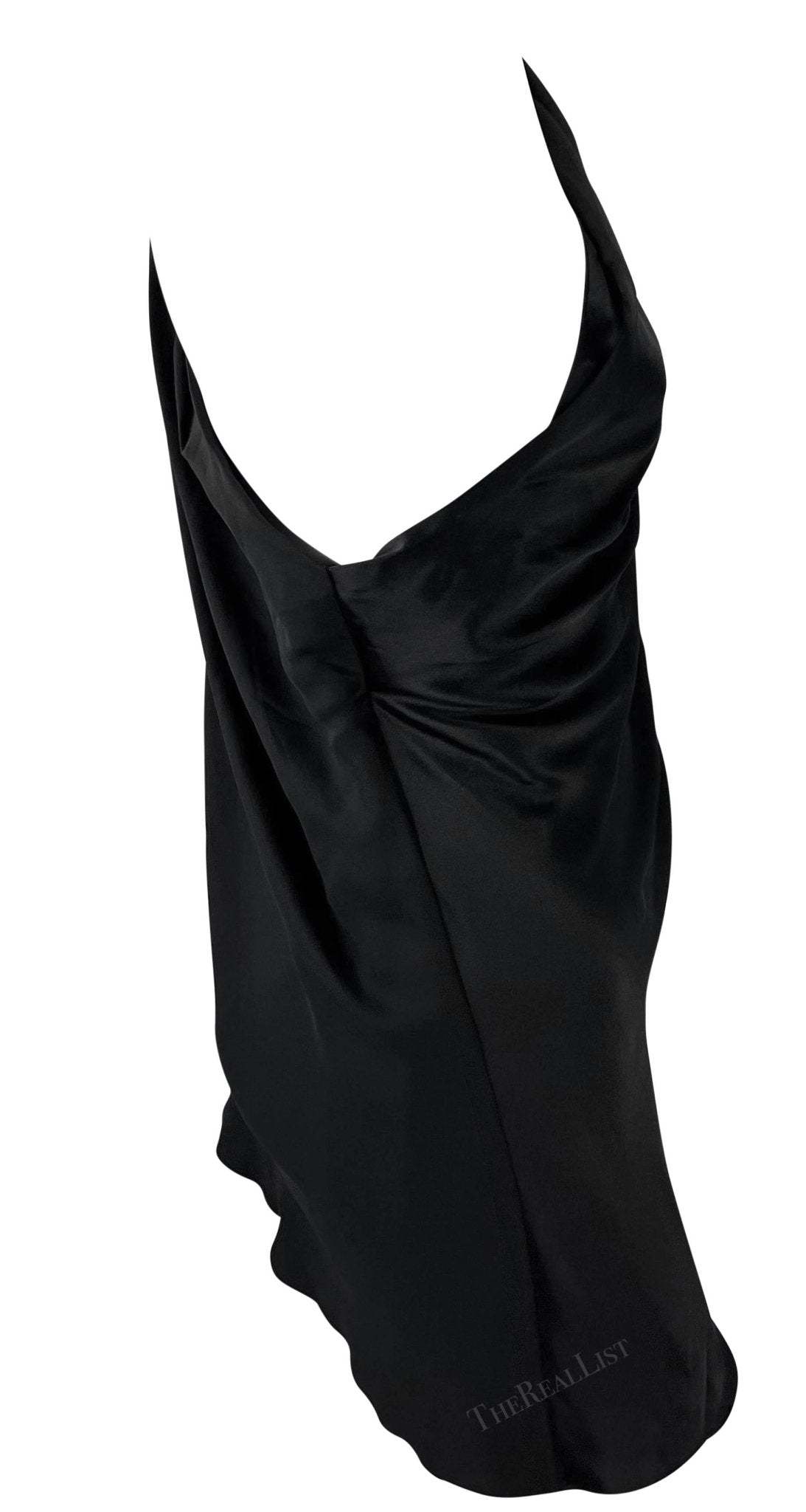 NWT F/W 2002 Dolce & Gabbana Black Silk Satin Asymmetric Super Mini Dress - RealList