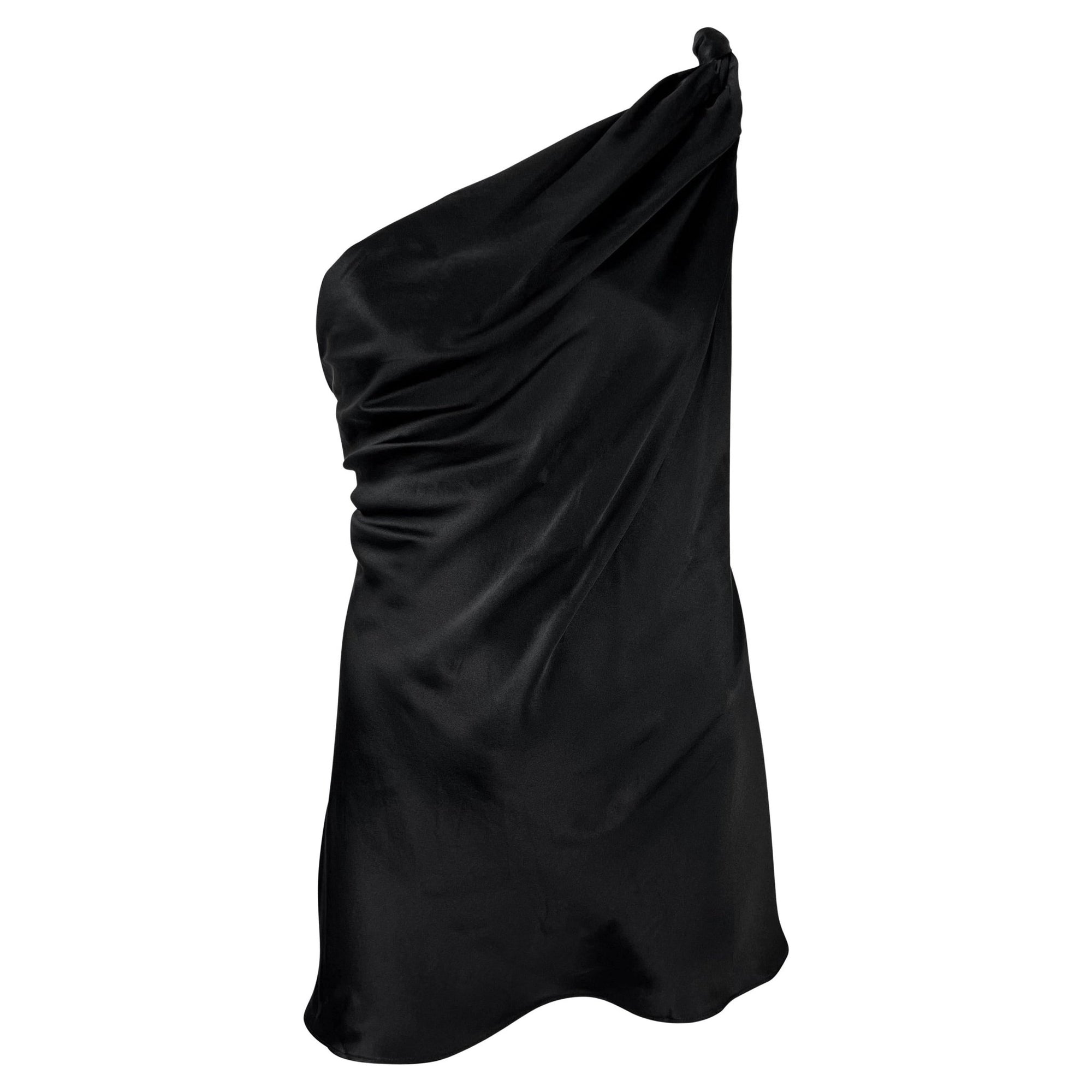 NWT F/W 2002 Dolce & Gabbana Black Silk Satin Asymmetric Super Mini Dress - RealList