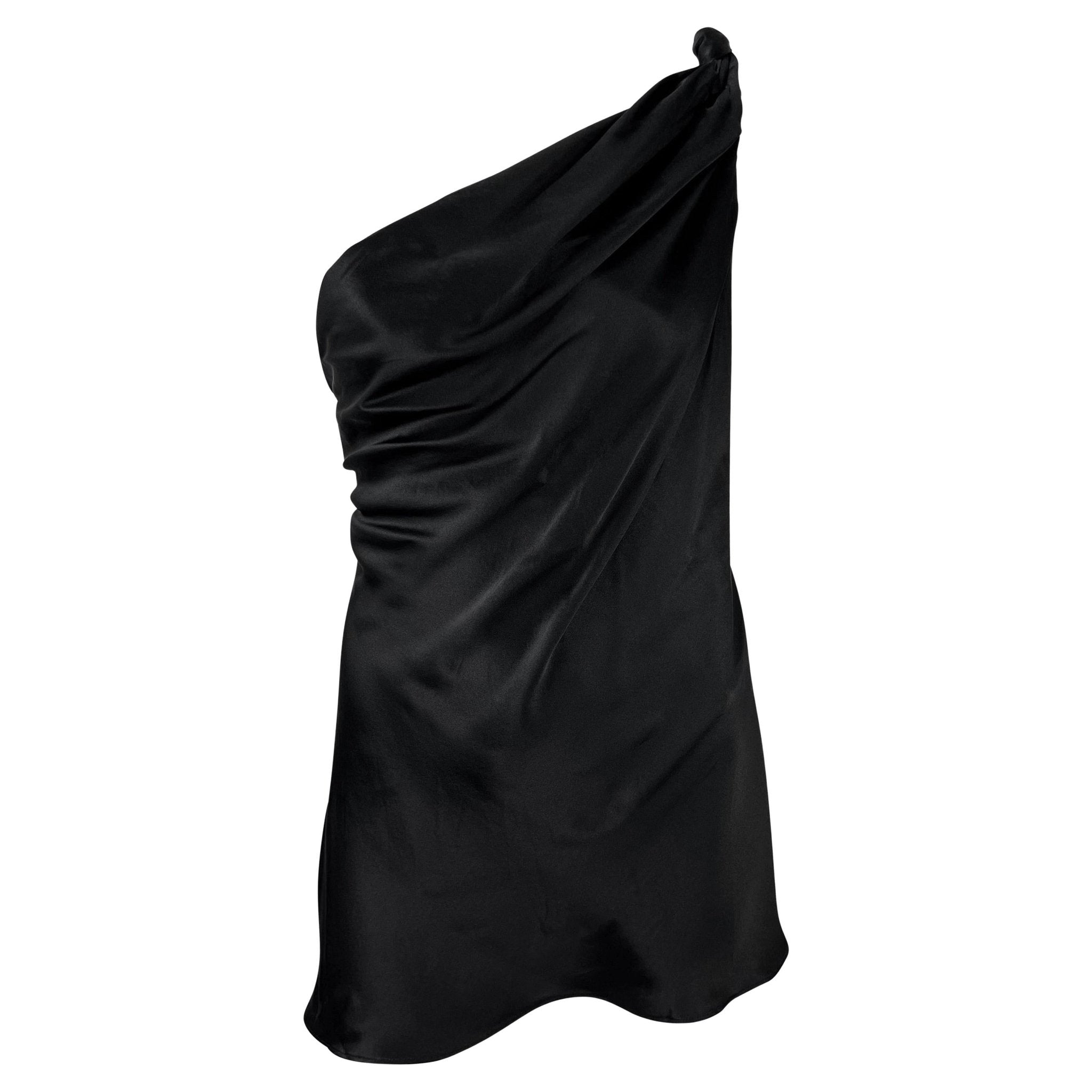 NWT F/W 2002 Dolce & Gabbana Black Silk Satin Asymmetric Super Mini Dress - RealList