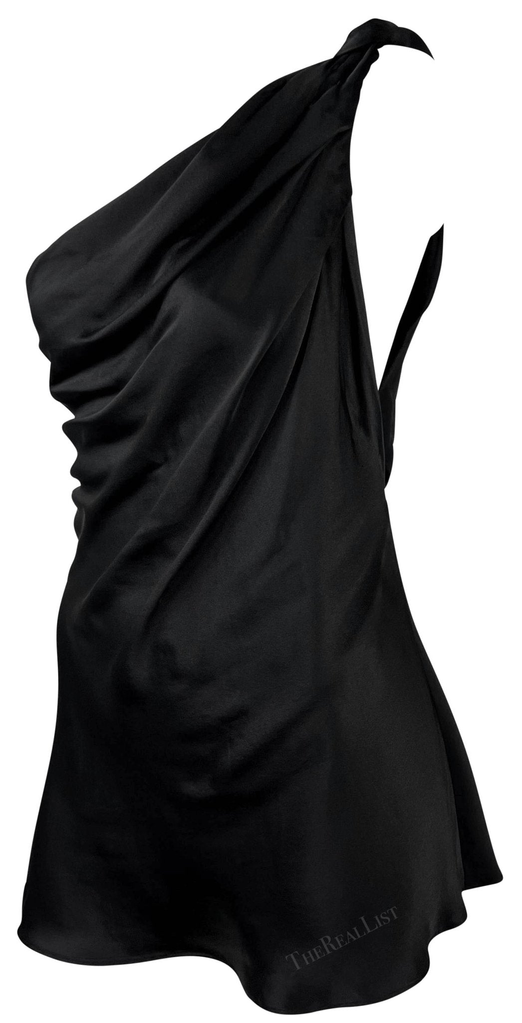 NWT F/W 2002 Dolce & Gabbana Black Silk Satin Asymmetric Super Mini Dress - RealList